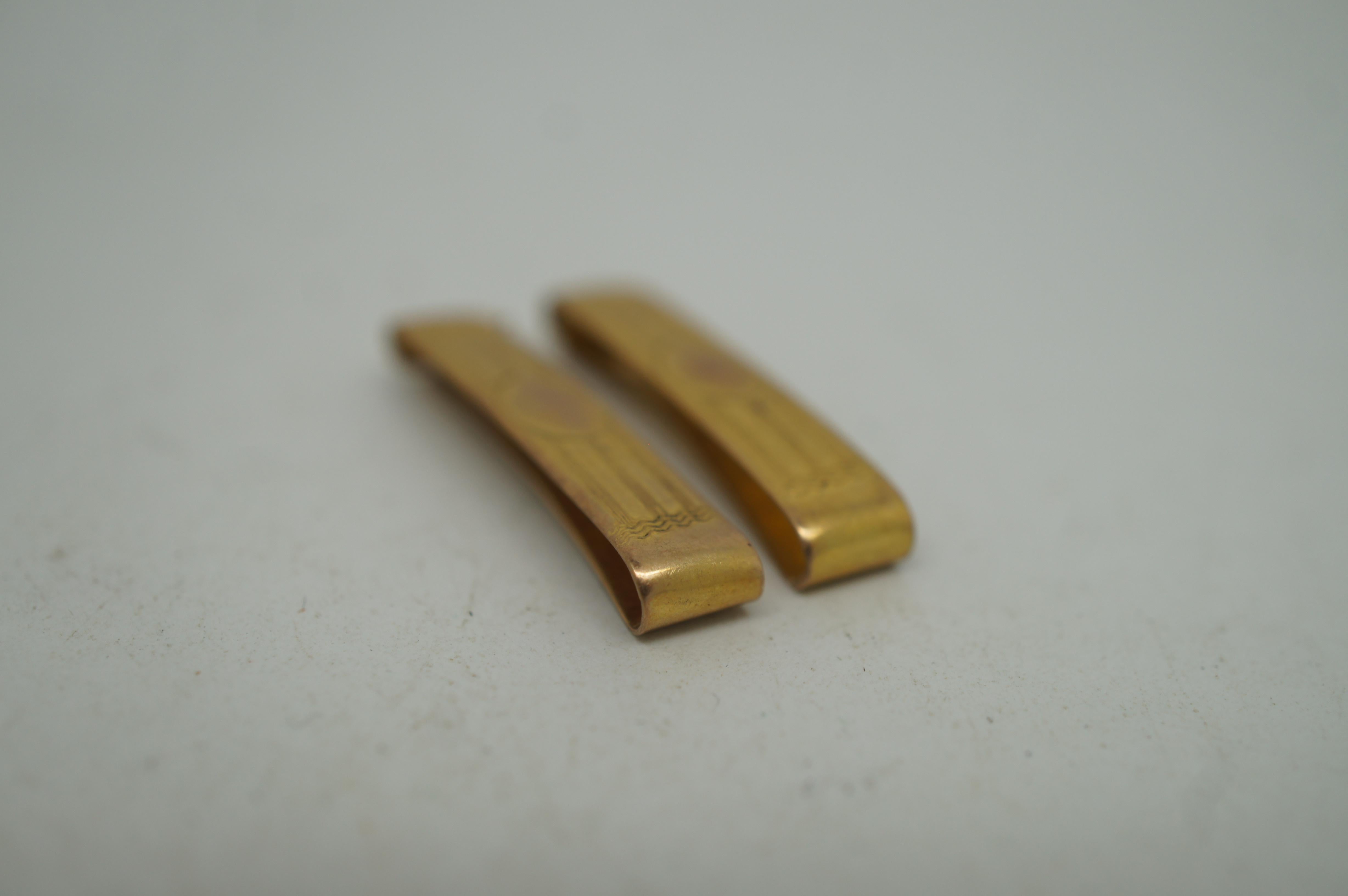 2 Antique Ballou 10K Etched Yellow Gold Tie Bars Clasps Slides 2.1g 3