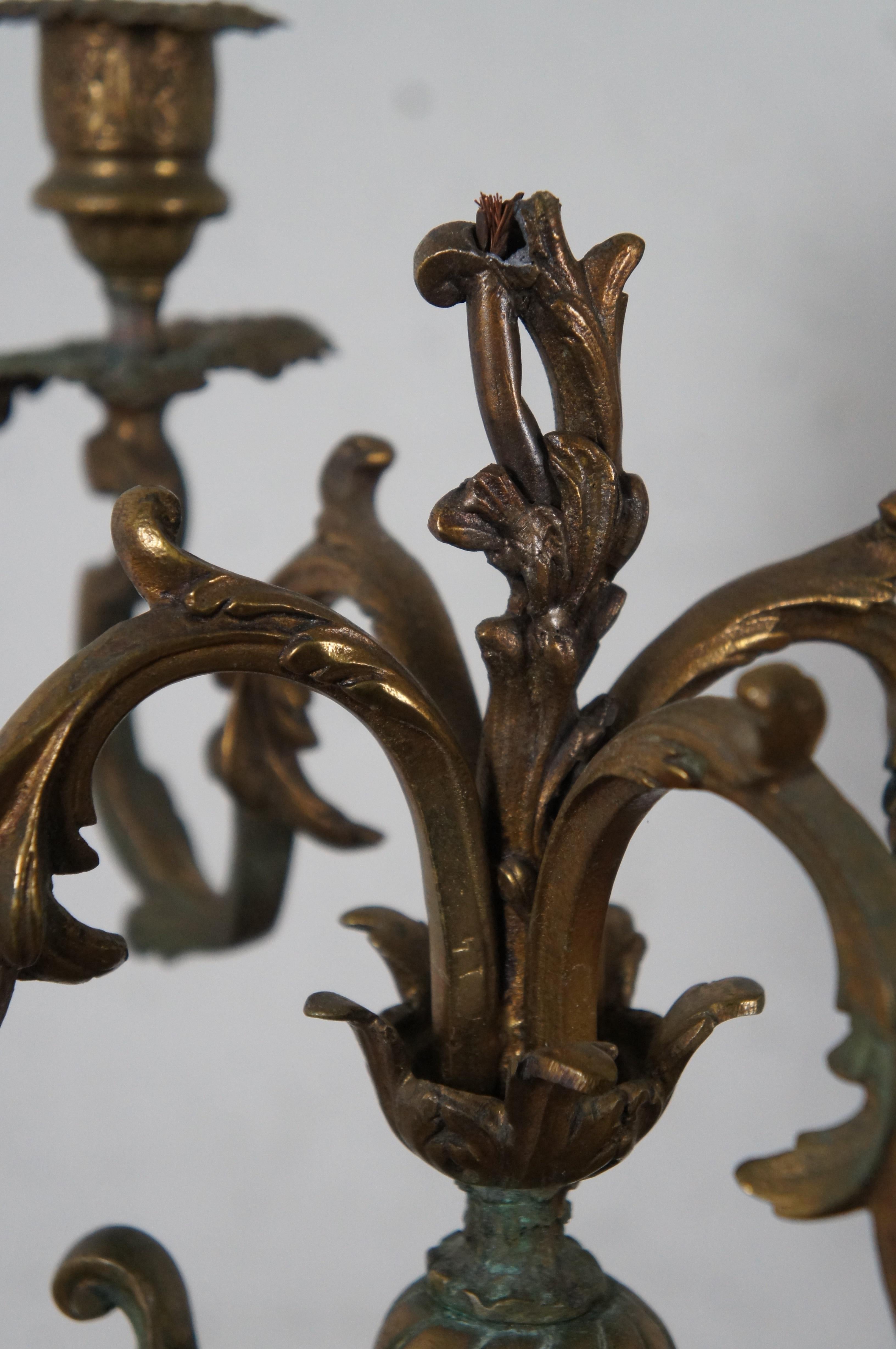 2 Antique Baroque 4 Arm Candelabras Candle Holders Converted Lamps 20