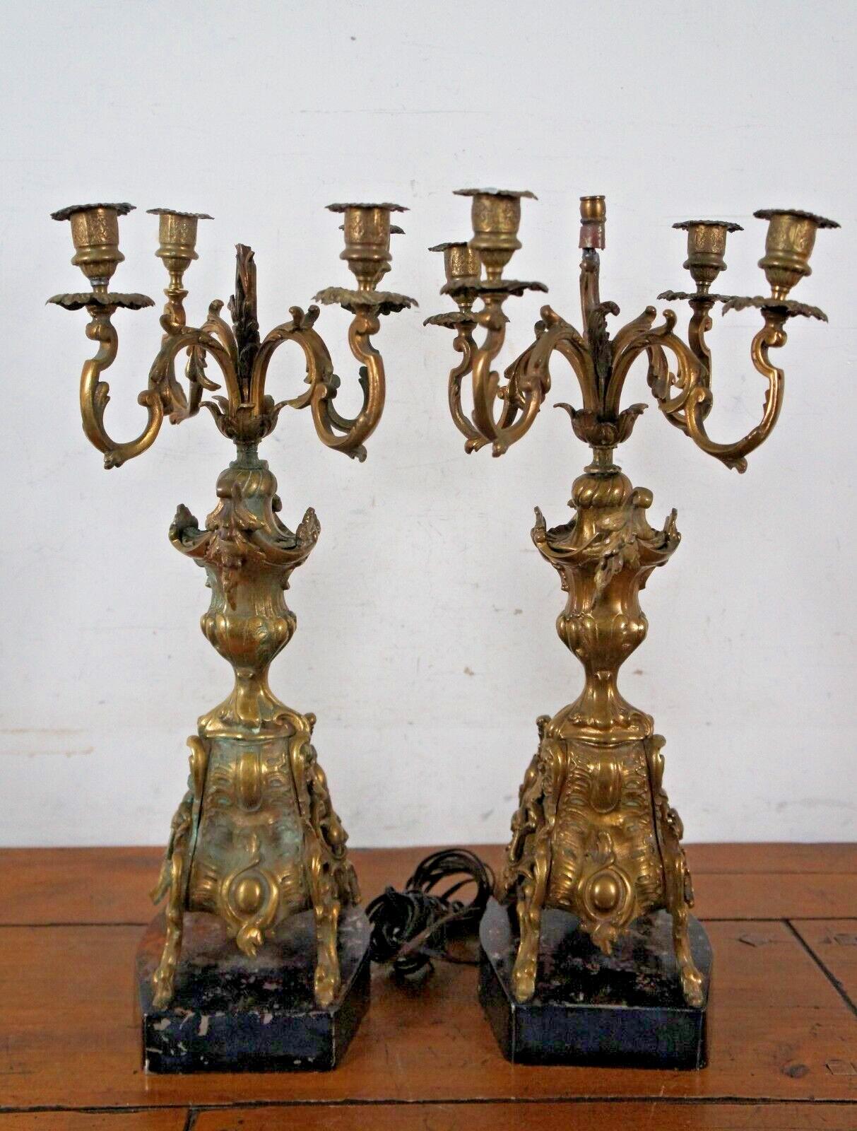20th Century 2 Antique Baroque 4 Arm Candelabras Candle Holders Converted Lamps 20
