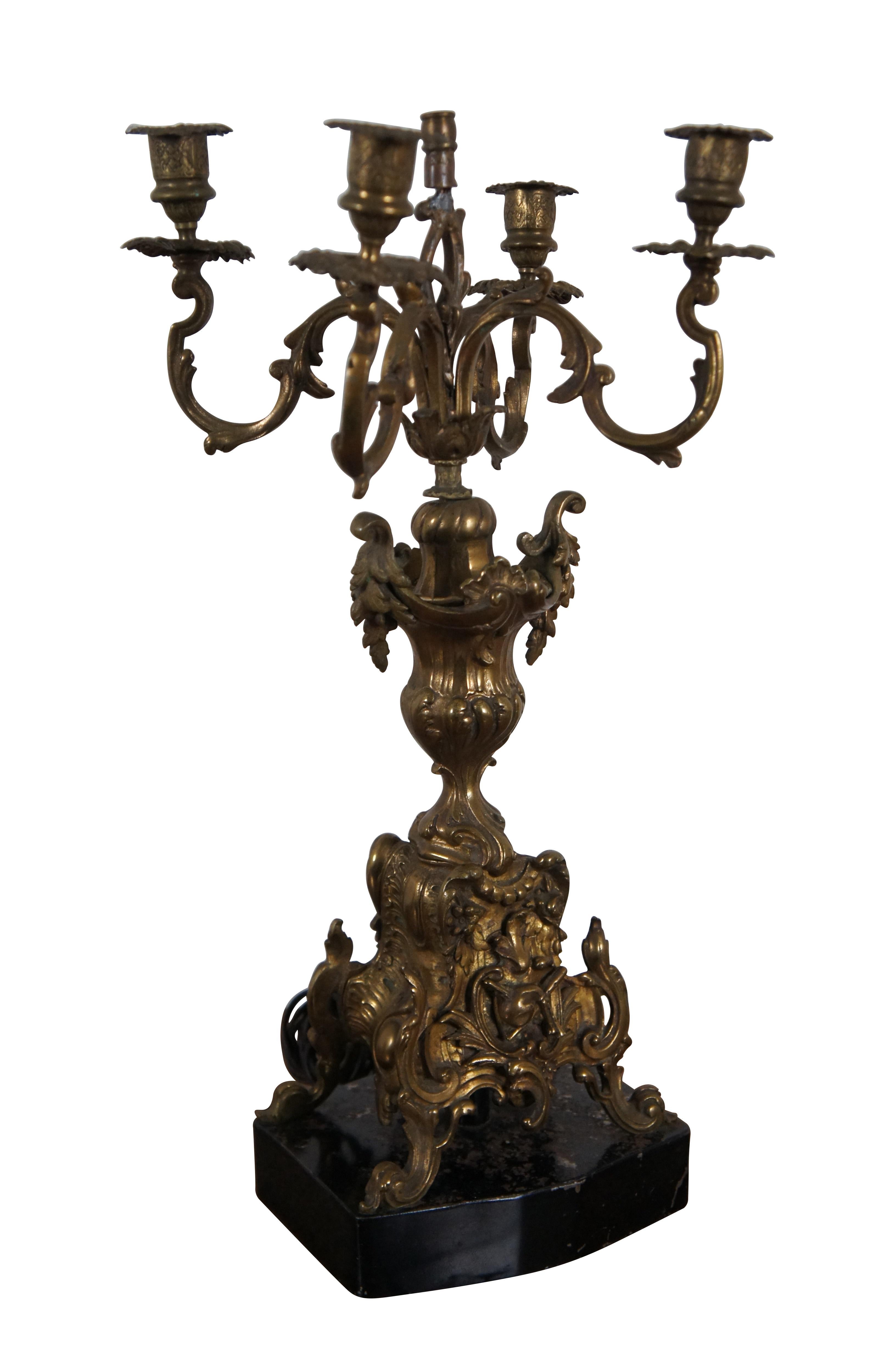 2 antike Barock-Kandelaber mit 4 Arm-Kerzenhaltern, konverted Lampen, 20