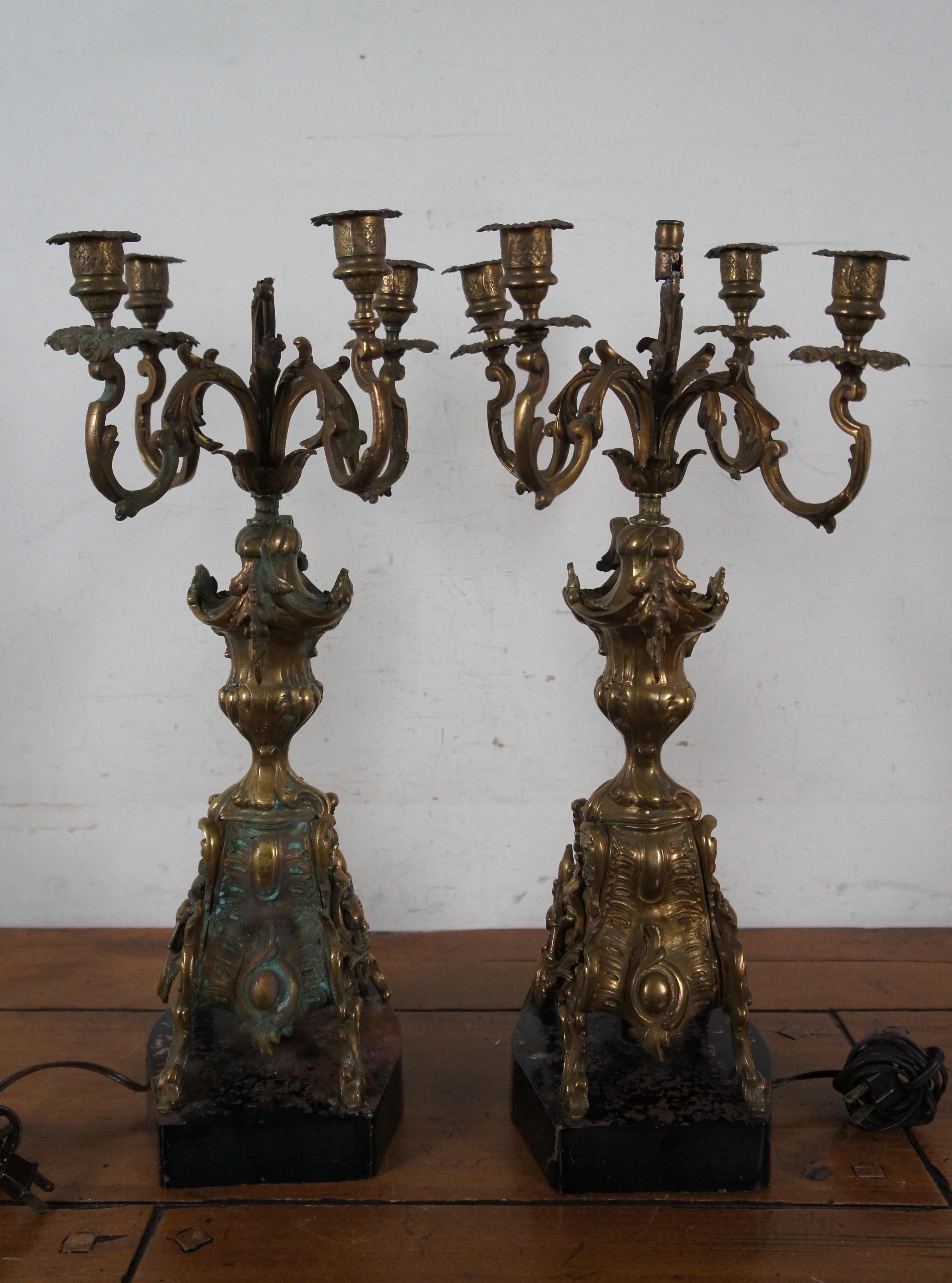 2 Candélabres baroques anciens à 4 bras Porte-bougies convertis Lampes de 20 pouces en vente 1
