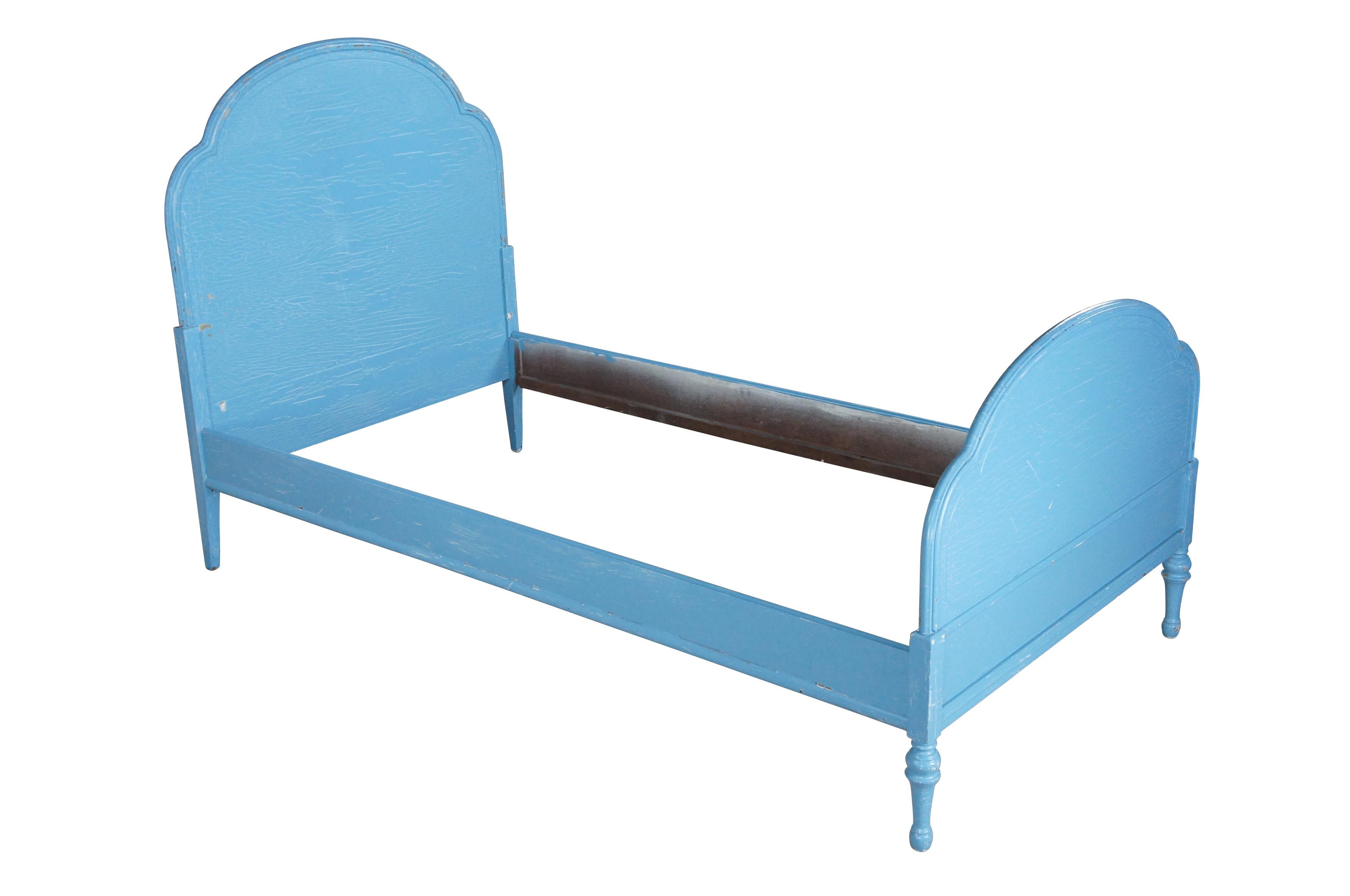 2 Antique Georgian style beds by Berkey & Gay, circa 1920.  Made from walnut with a blue painted crackle finish.  Reminiscent of clouds.  

A Brief History of Berkey & Gay Furniture Company
In 1855, William Berkey arrived in Grand Rapids and founded