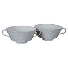 2 Antique Berlin KPM Arkadia Bacchantes Porcelain Bouillon Soup Bowls Nude Cameo