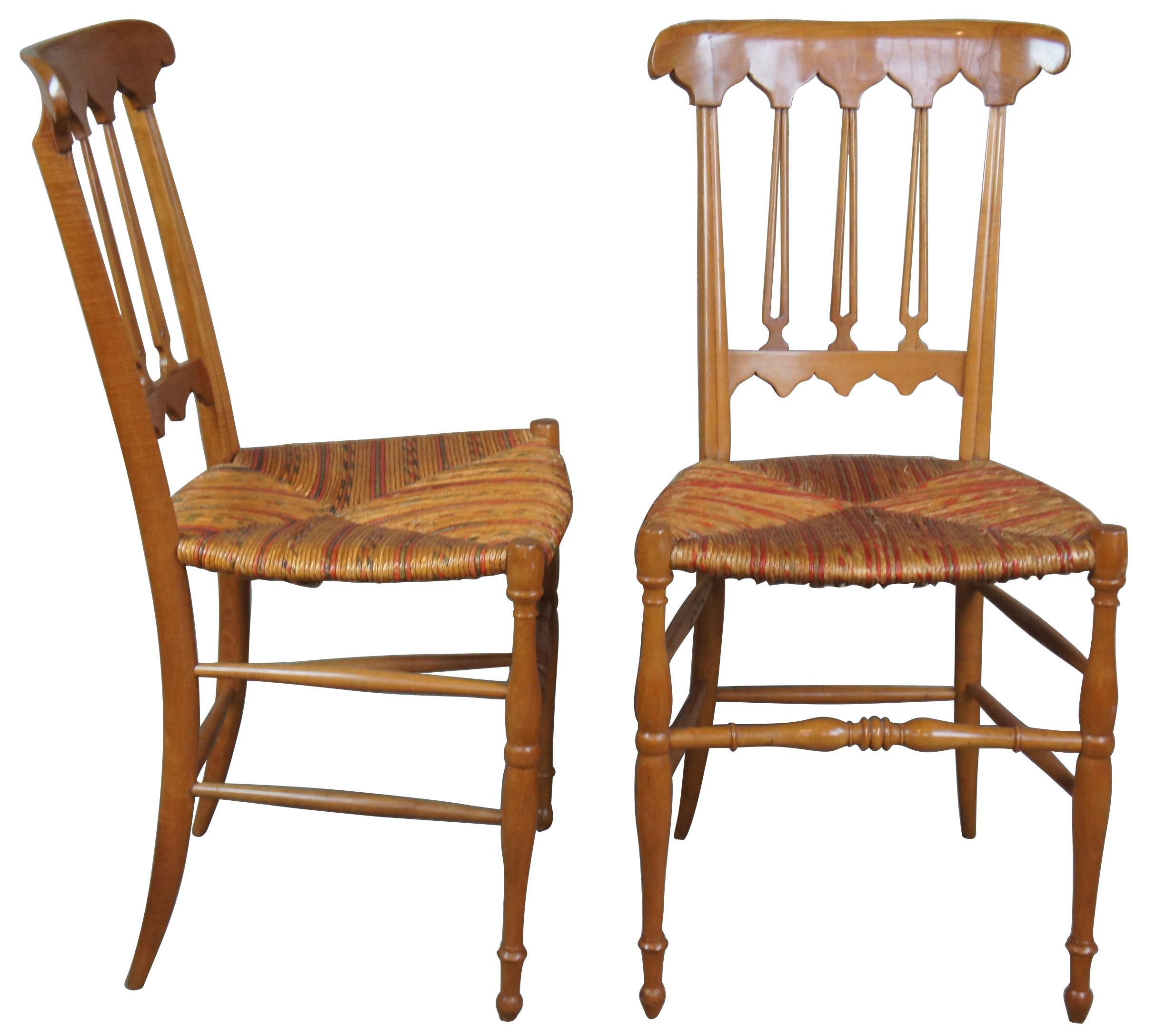 European 2 Antique Italian Chiavari Maple Parlor Dining Side Chairs Wicker Seat Liguarian