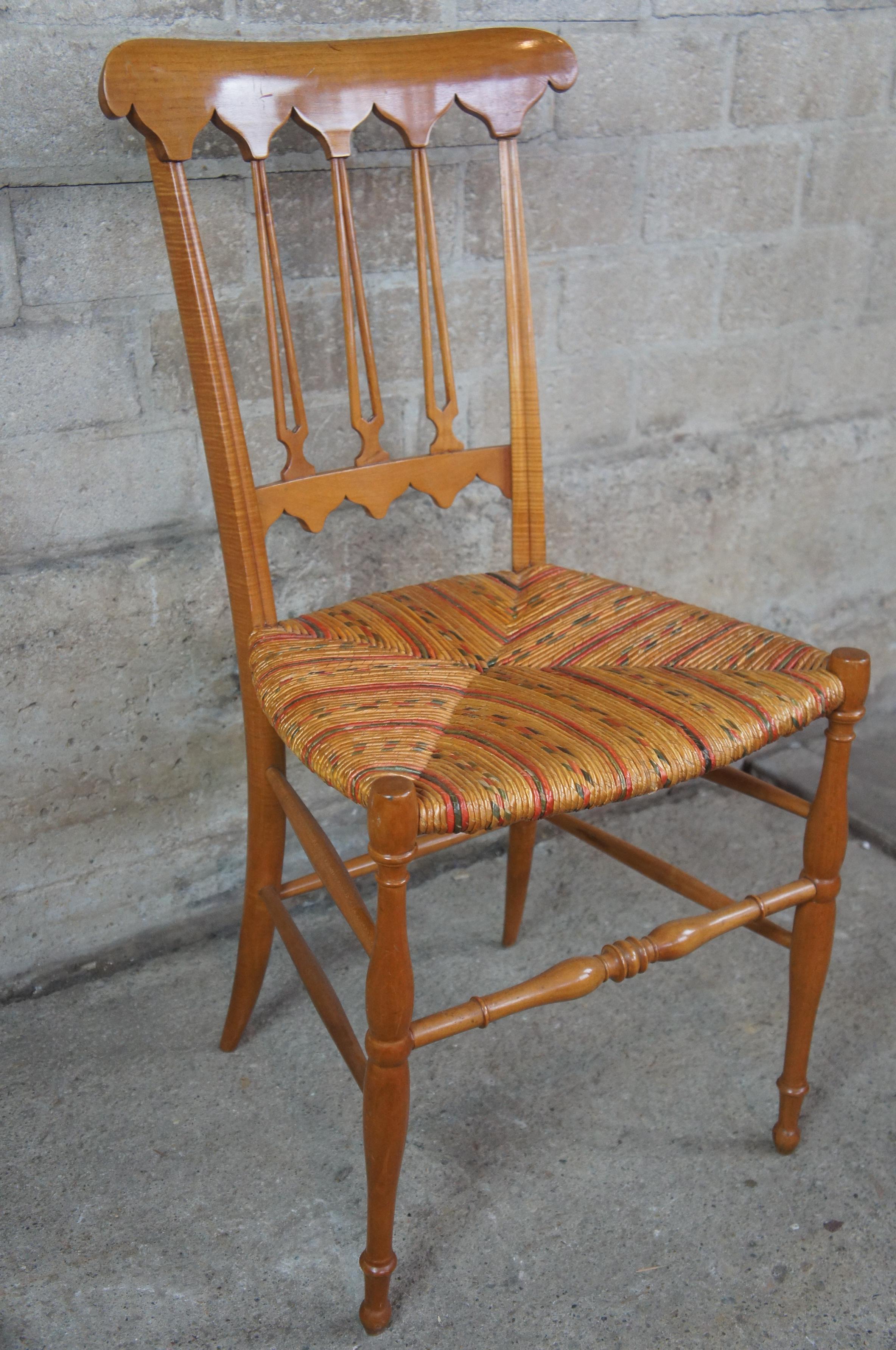 2 Antique Italian Chiavari Maple Parlor Dining Side Chairs Wicker Seat Liguarian In Good Condition In Dayton, OH
