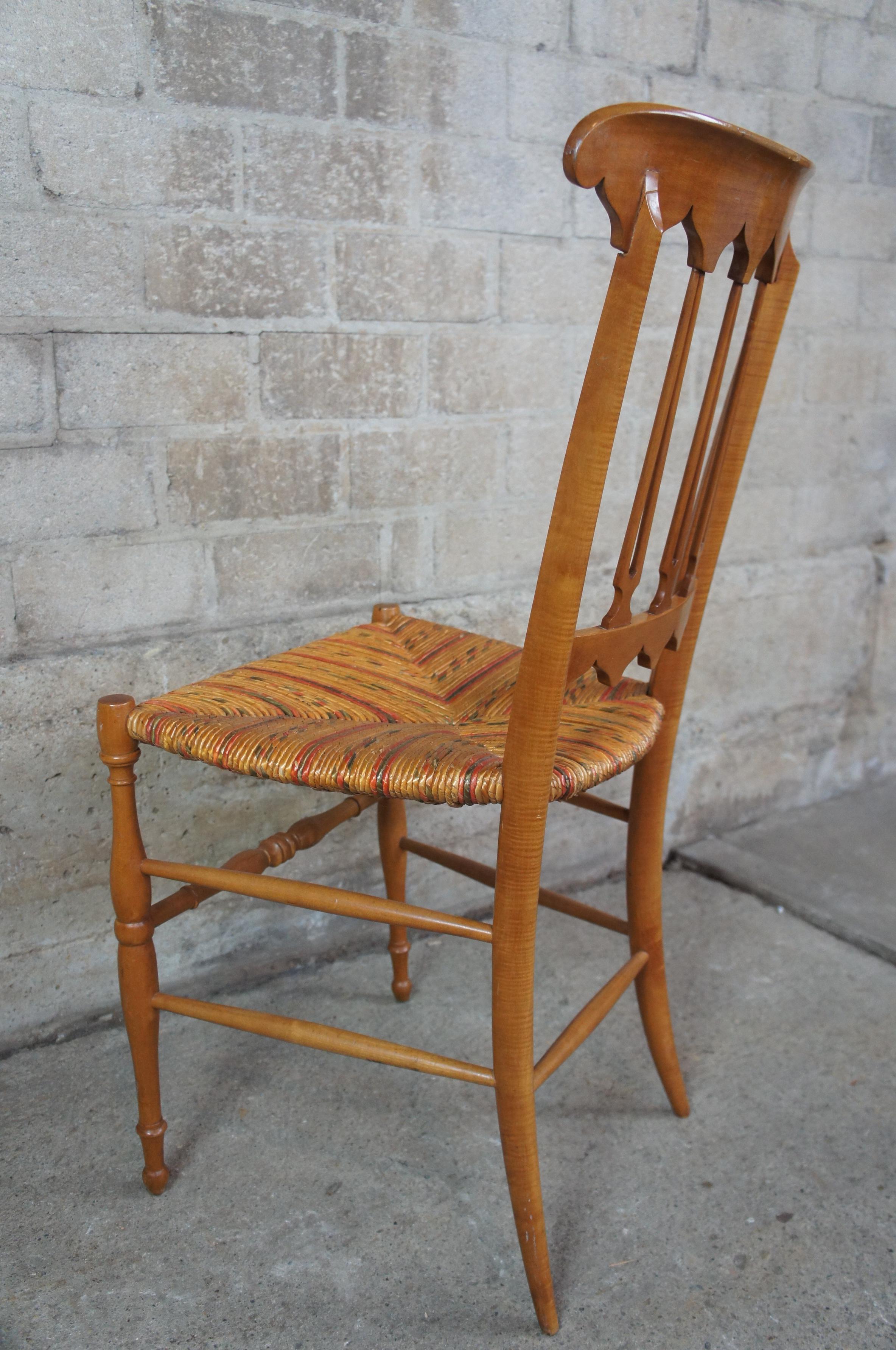 20th Century 2 Antique Italian Chiavari Maple Parlor Dining Side Chairs Wicker Seat Liguarian