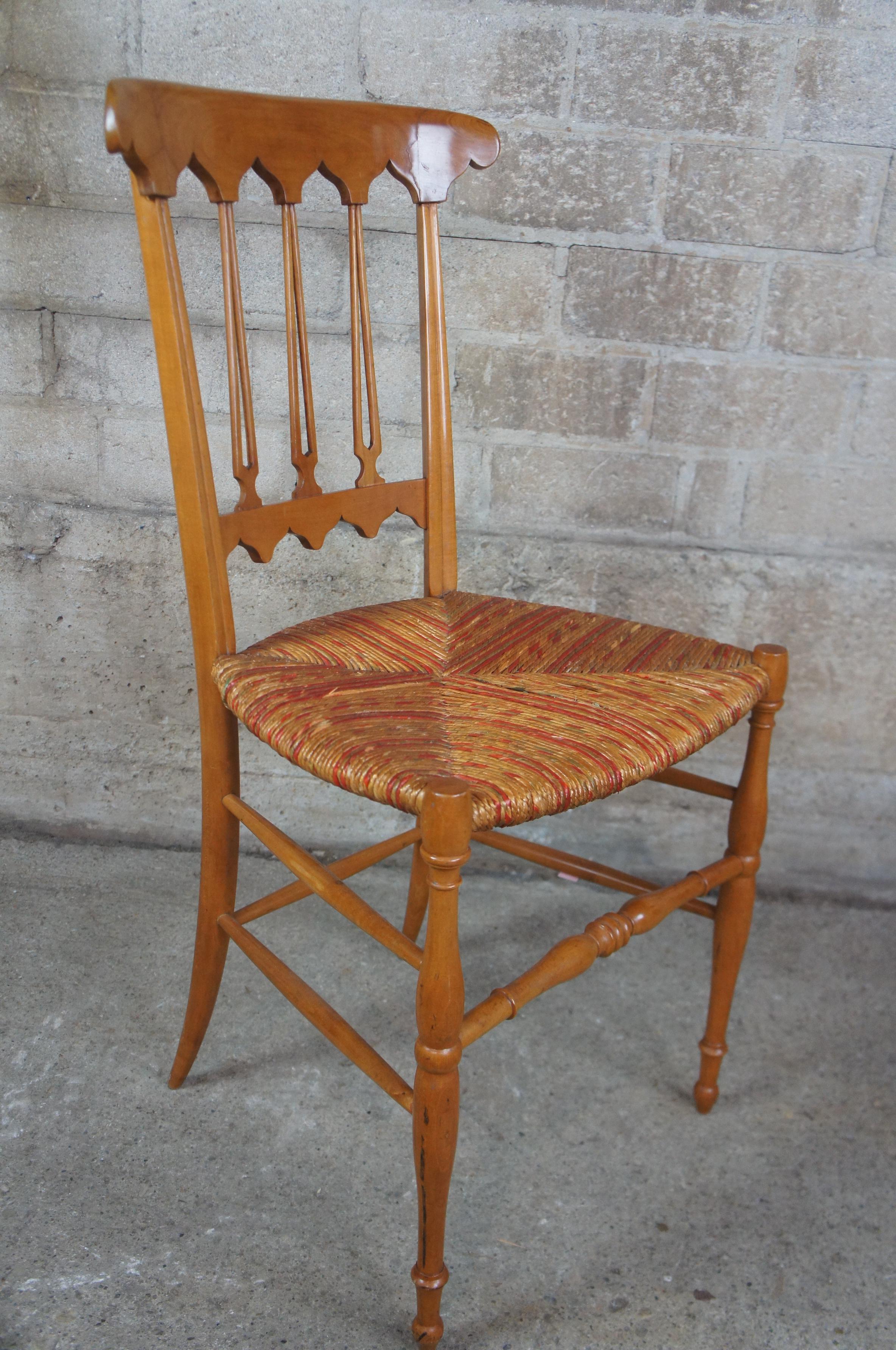 2 Antique Italian Chiavari Maple Parlor Dining Side Chairs Wicker Seat Liguarian 4