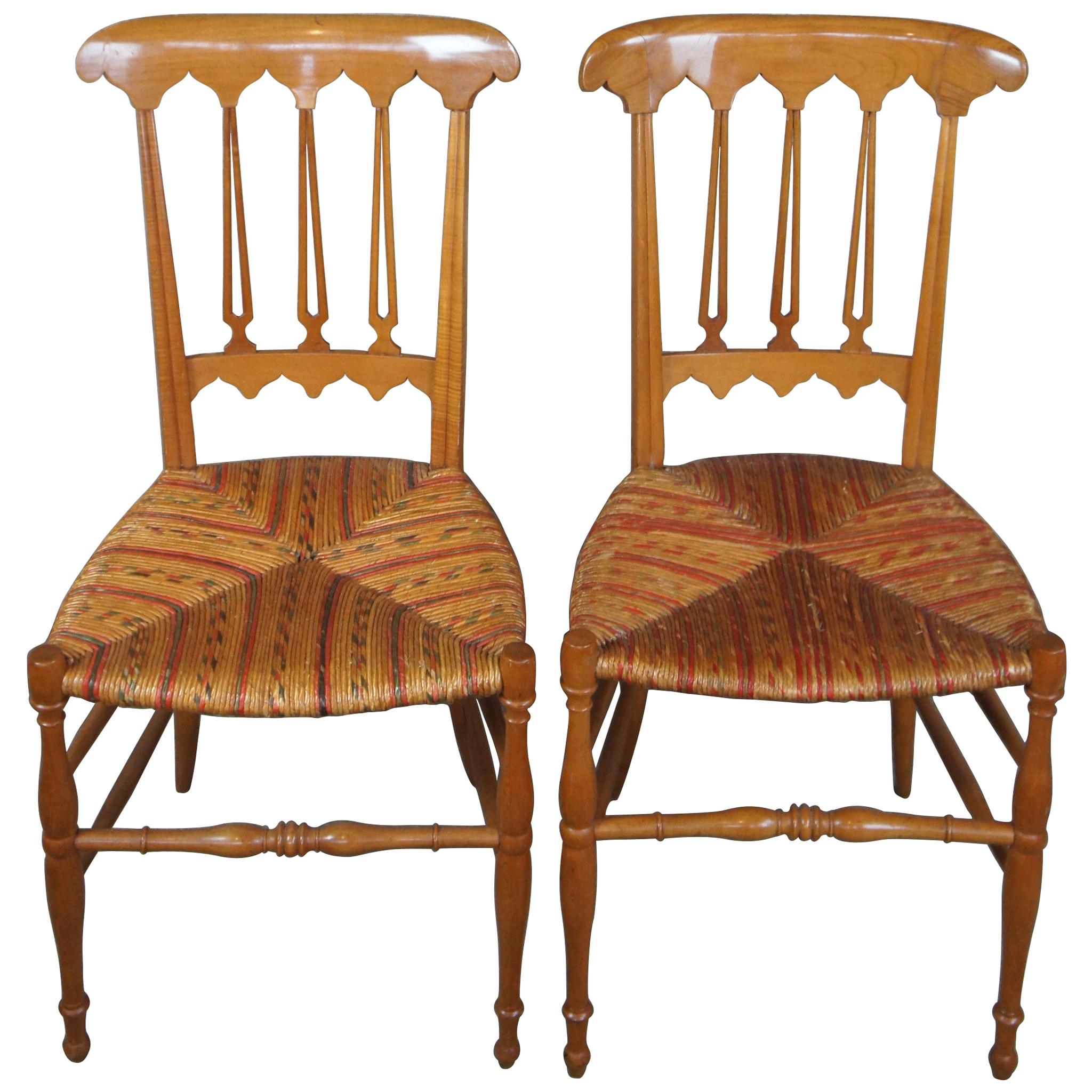 2 Antique Italian Chiavari Maple Parlor Dining Side Chairs Wicker Seat Liguarian