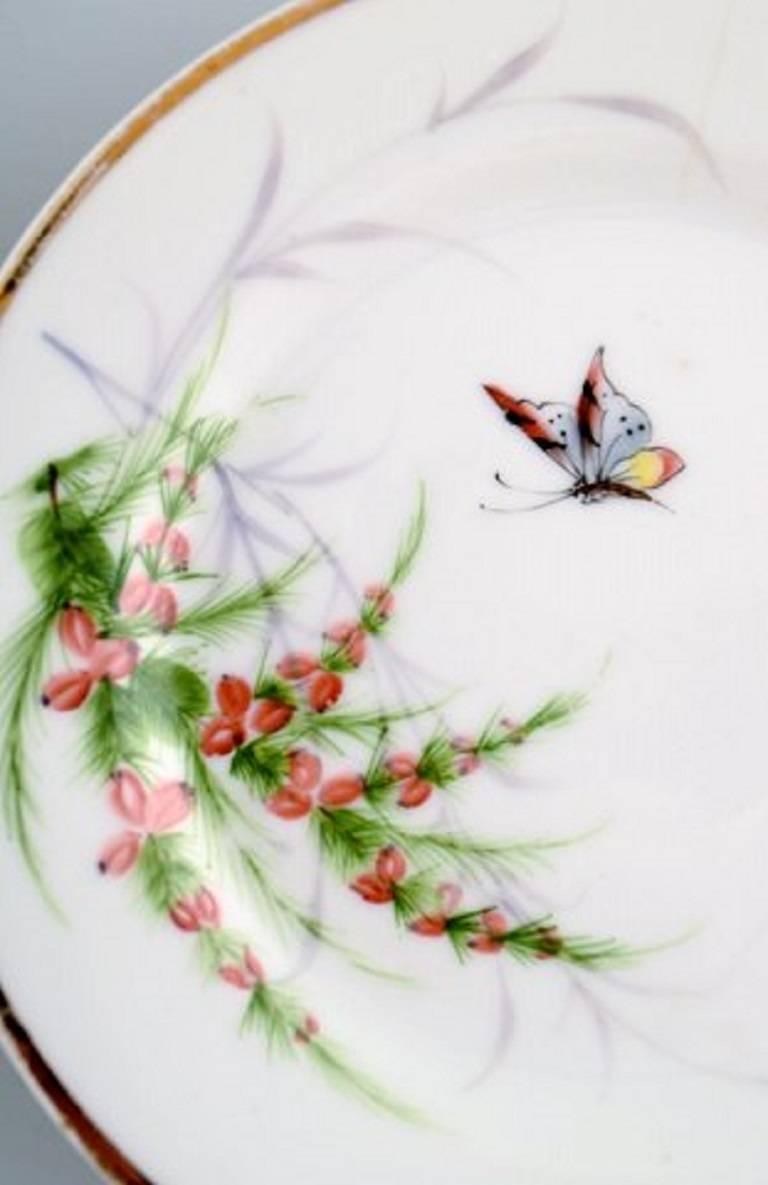 Victorian Two Antique Bing & Grondahl Plates, Hand-Painted with Butterfly and Insect For Sale
