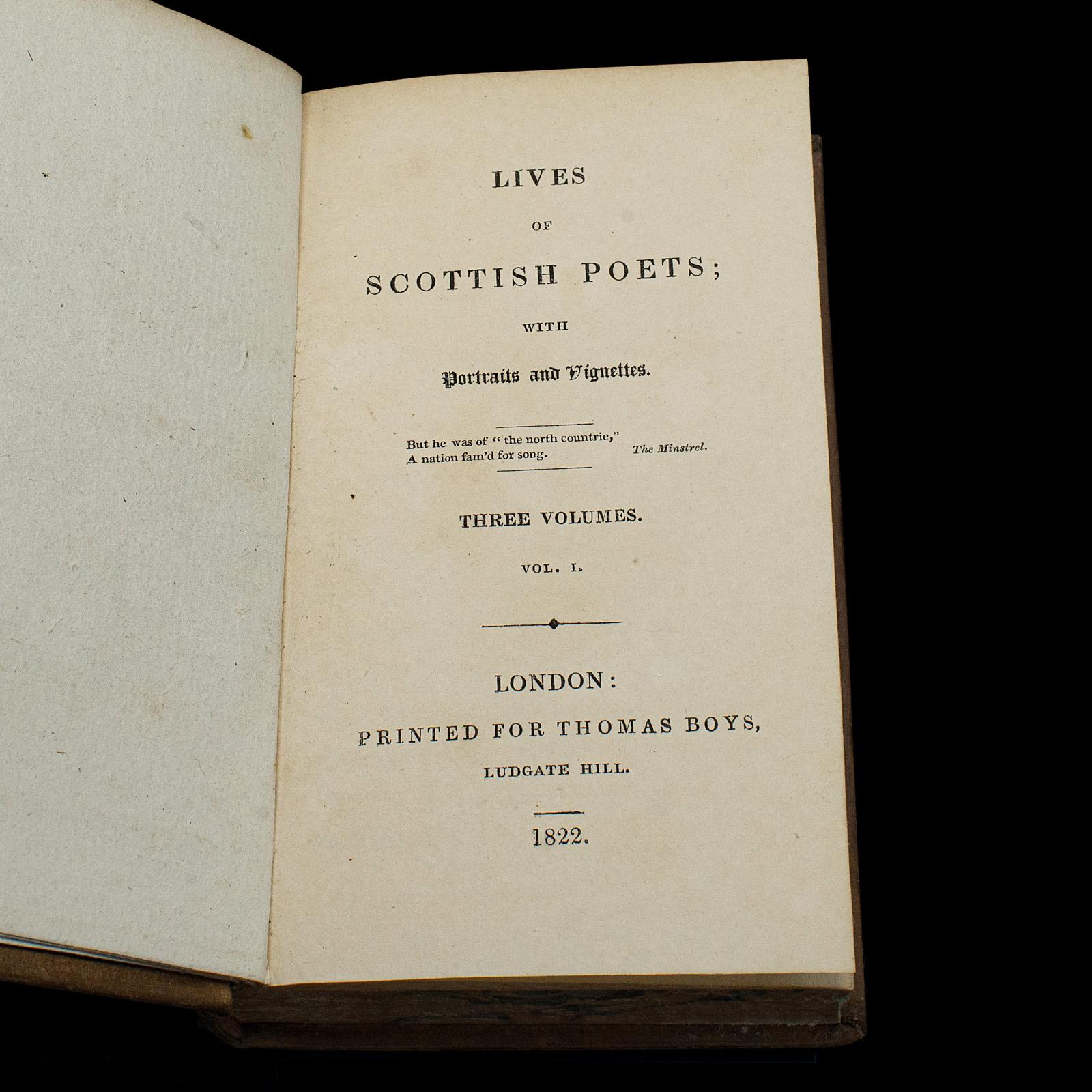 2 Antique Books, The Lives of Scottish Poets, English, Biographical, Regency In Good Condition For Sale In Hele, Devon, GB