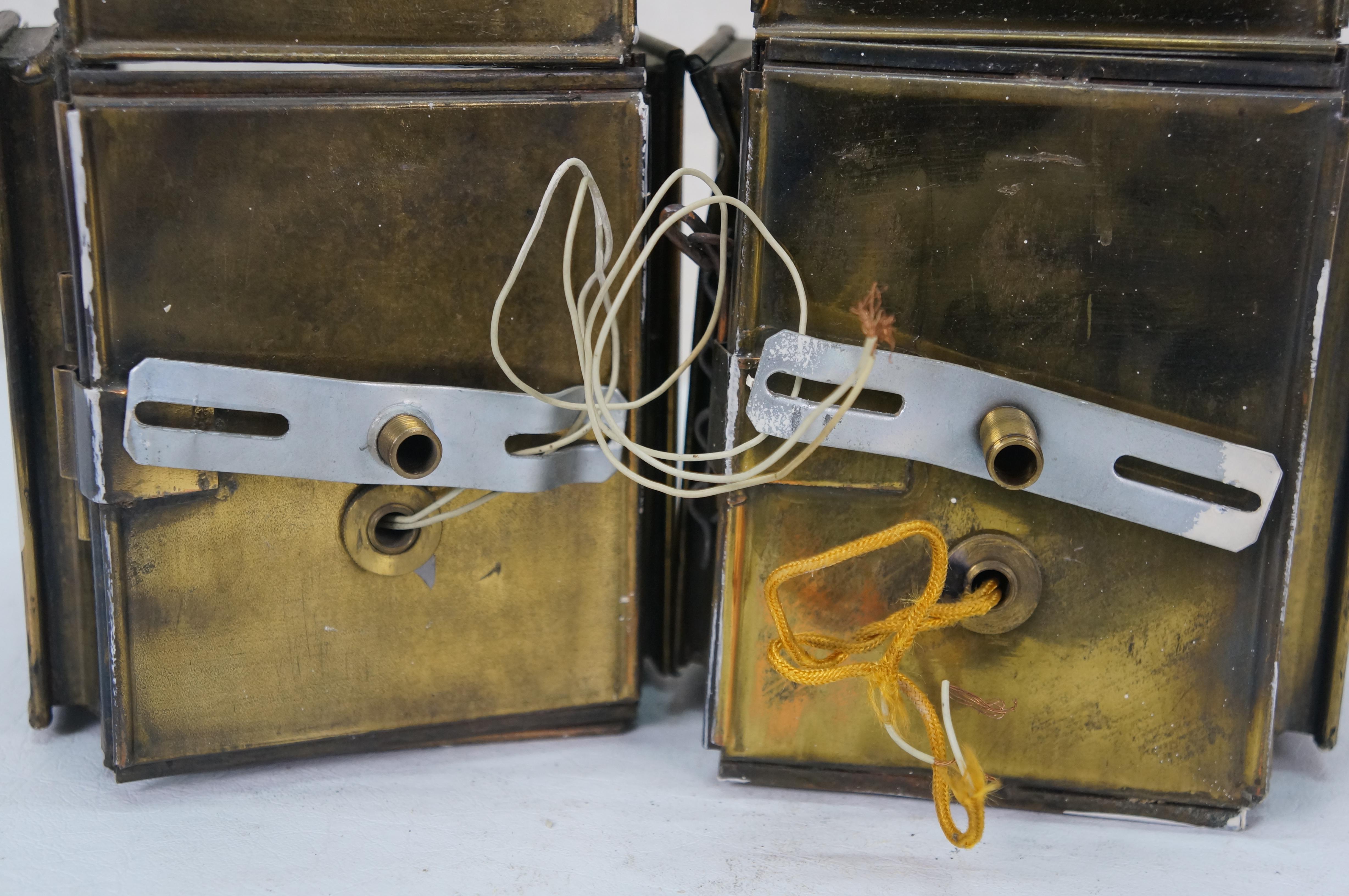 2 Antique Brass Canal Railway Converted Oil Lamp Candle Lanterns Sconces 9