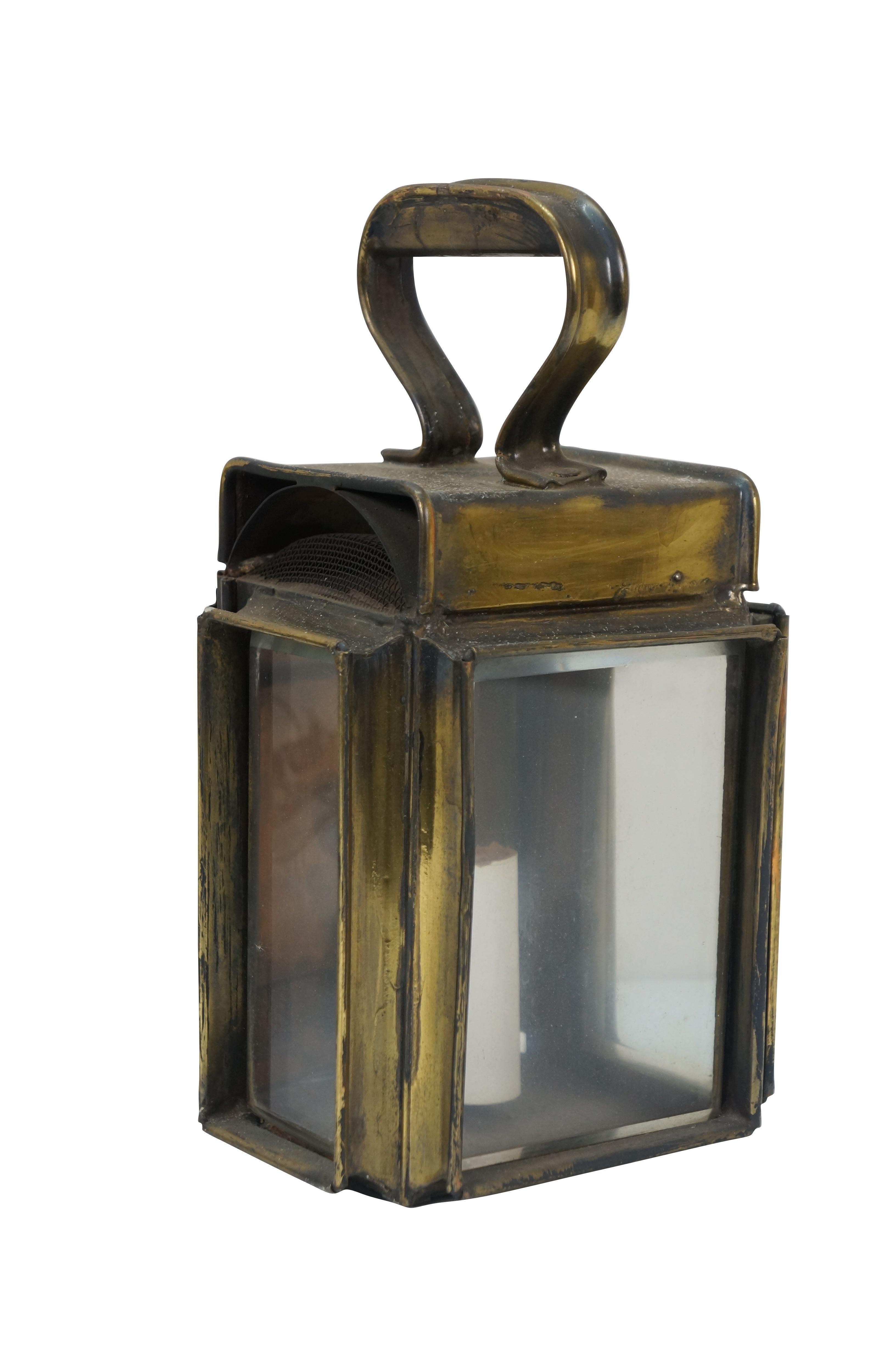 2 Antique Brass Canal Railway Converted Oil Lamp Candle Lanterns Sconces 9