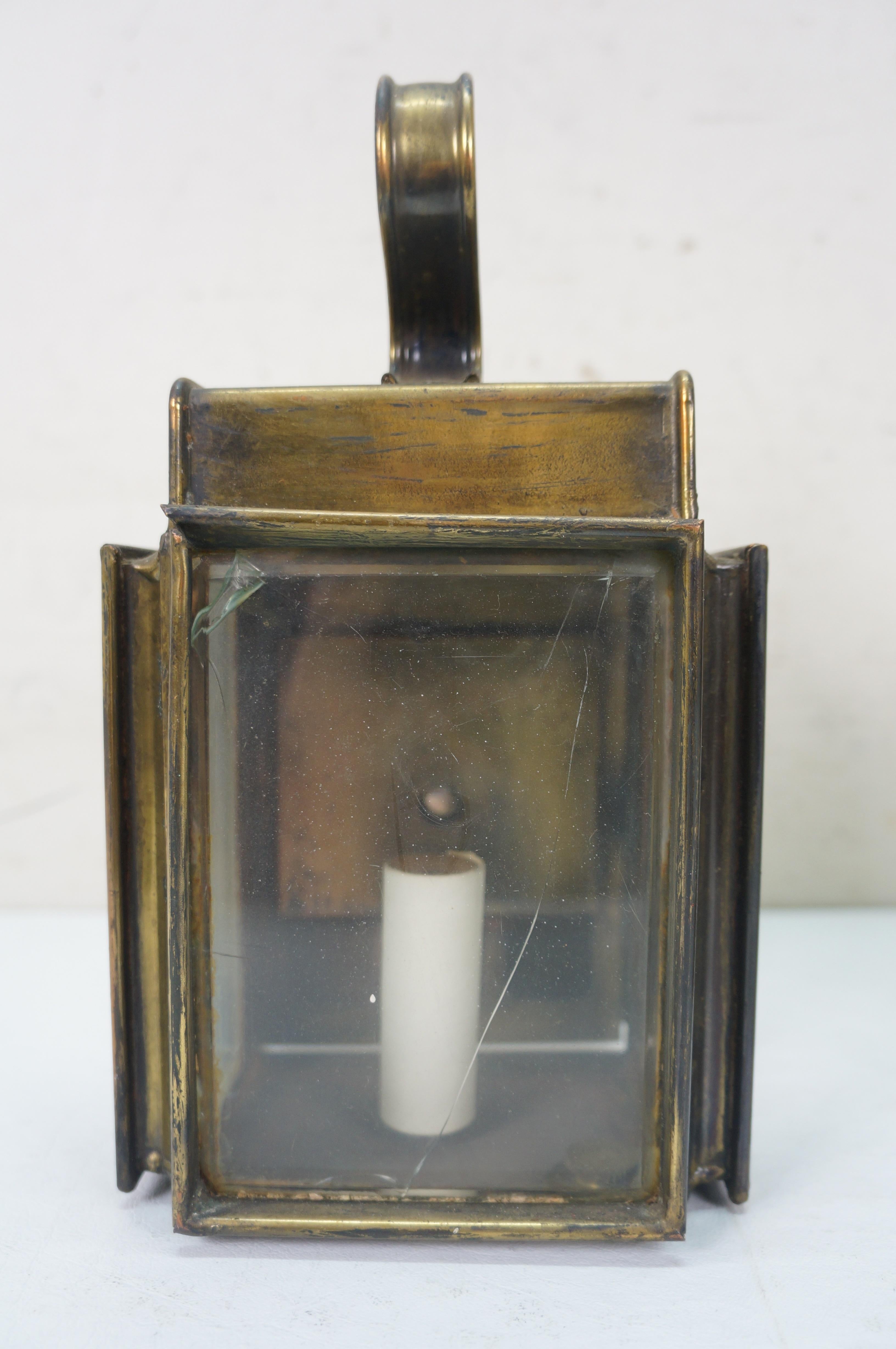 2 Antique Brass Canal Railway Converted Oil Lamp Candle Lanterns Sconces 9