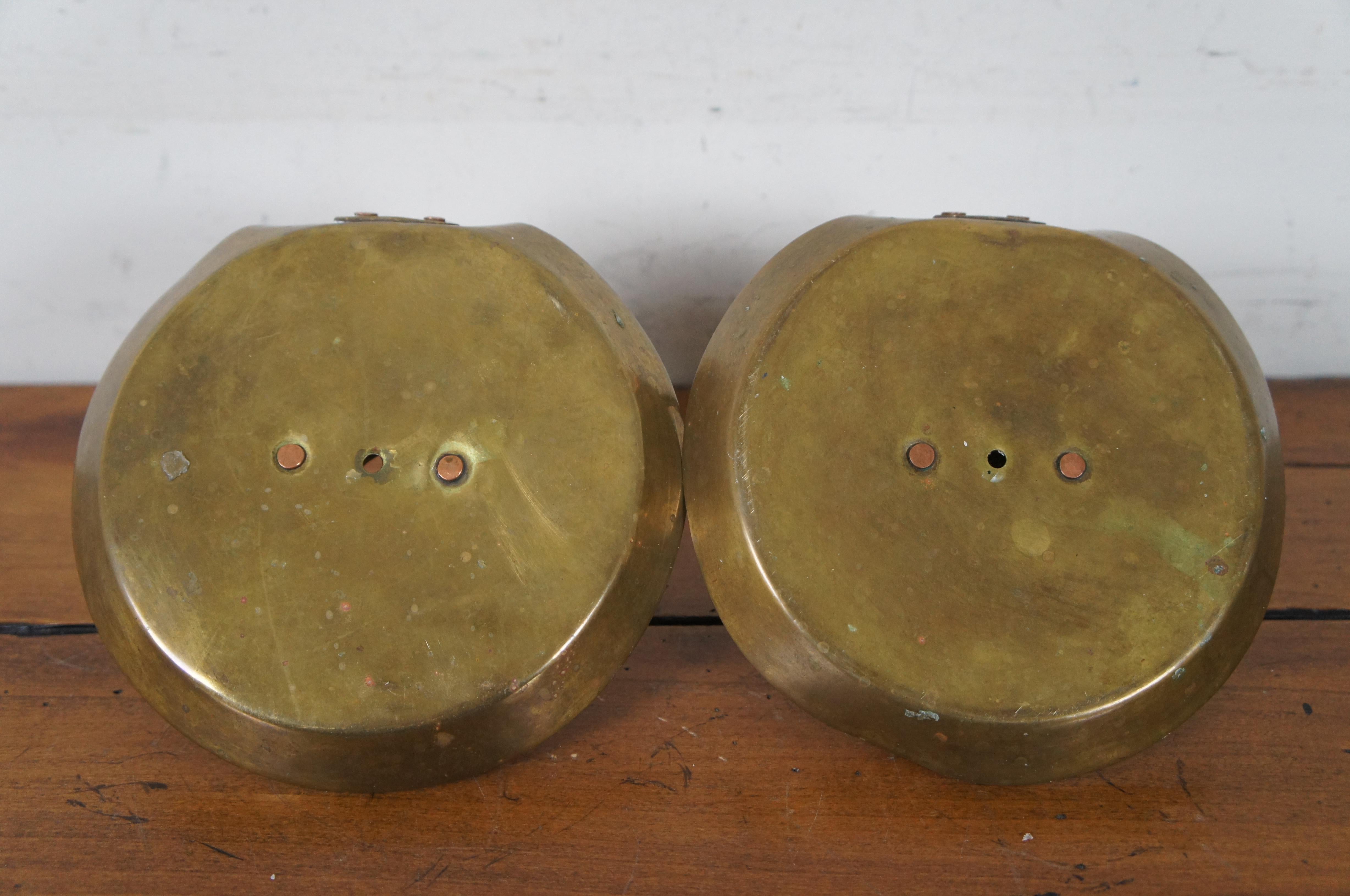 2 Antique Brass Candle Holders Chamber Stick Wall Hanging Frying Pan Candlestick 3