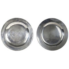2 Antique Brightly Polished Pewter Chargers, English, 18th Century