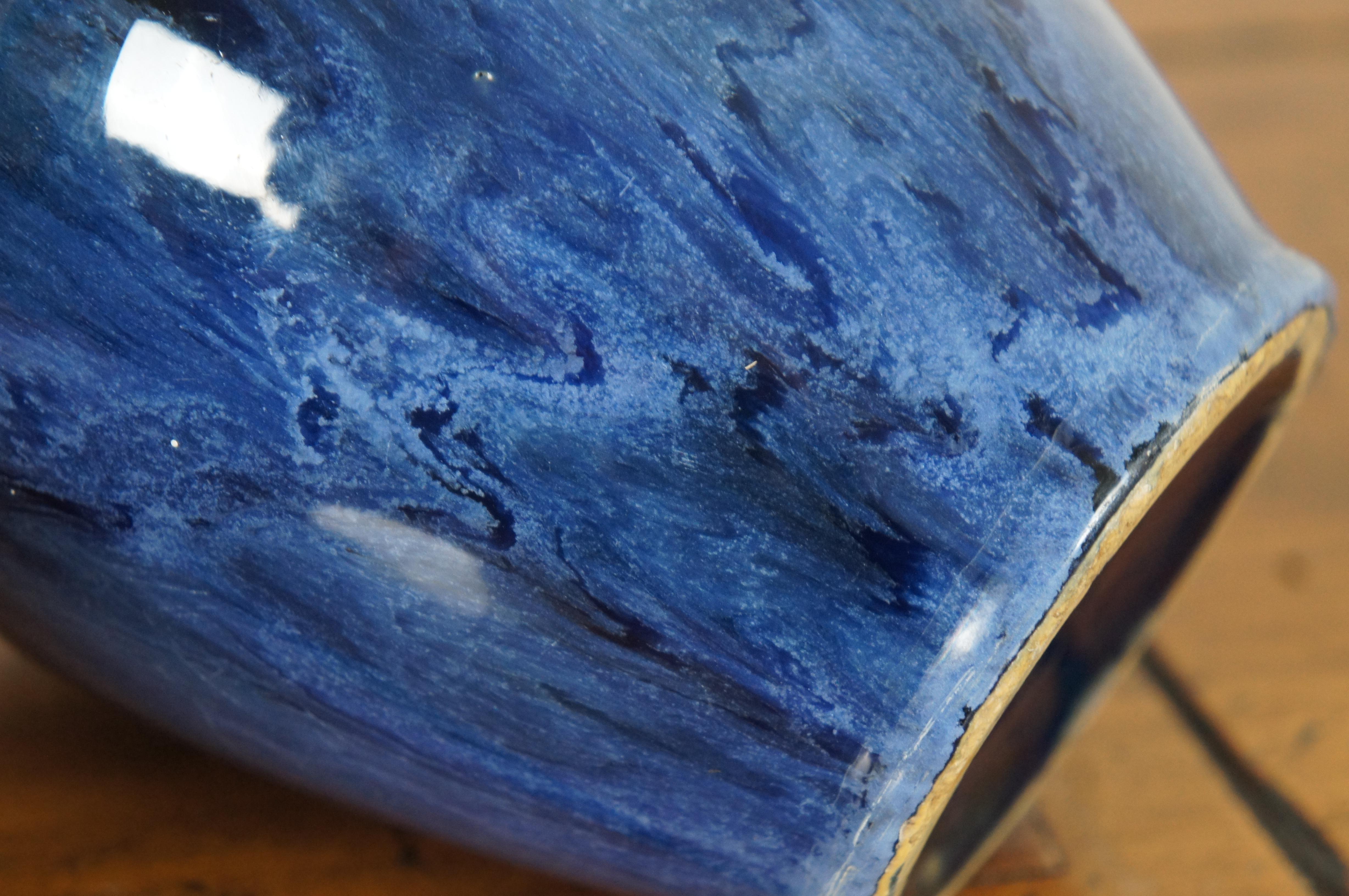 2 Antique Brush McCoy Cobalt Blue Onyx Art Pottery Drip Glazed Vases 5