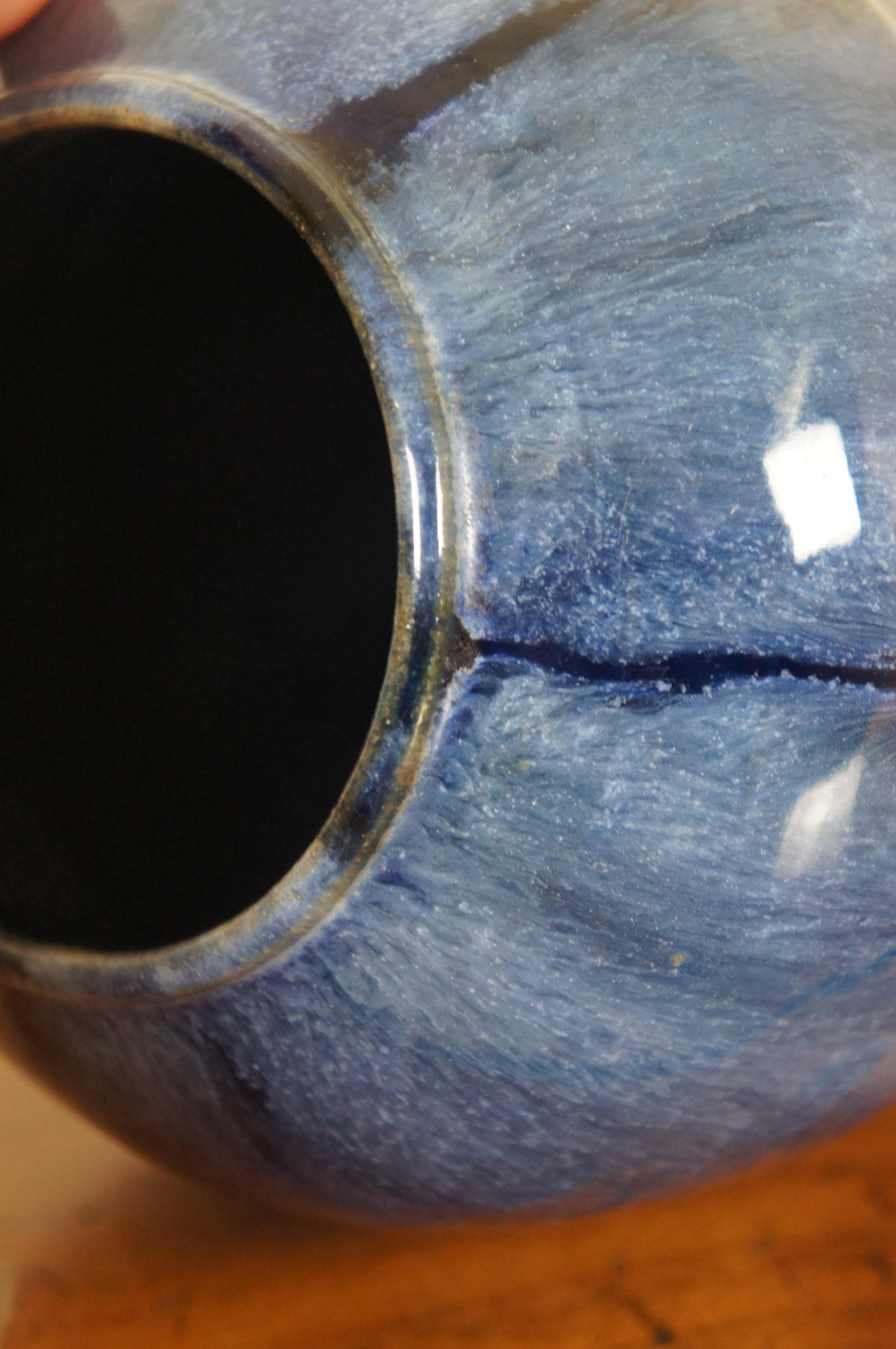 2 Antique Brush McCoy Cobalt Blue Onyx Art Pottery Drip Glazed Vases 6