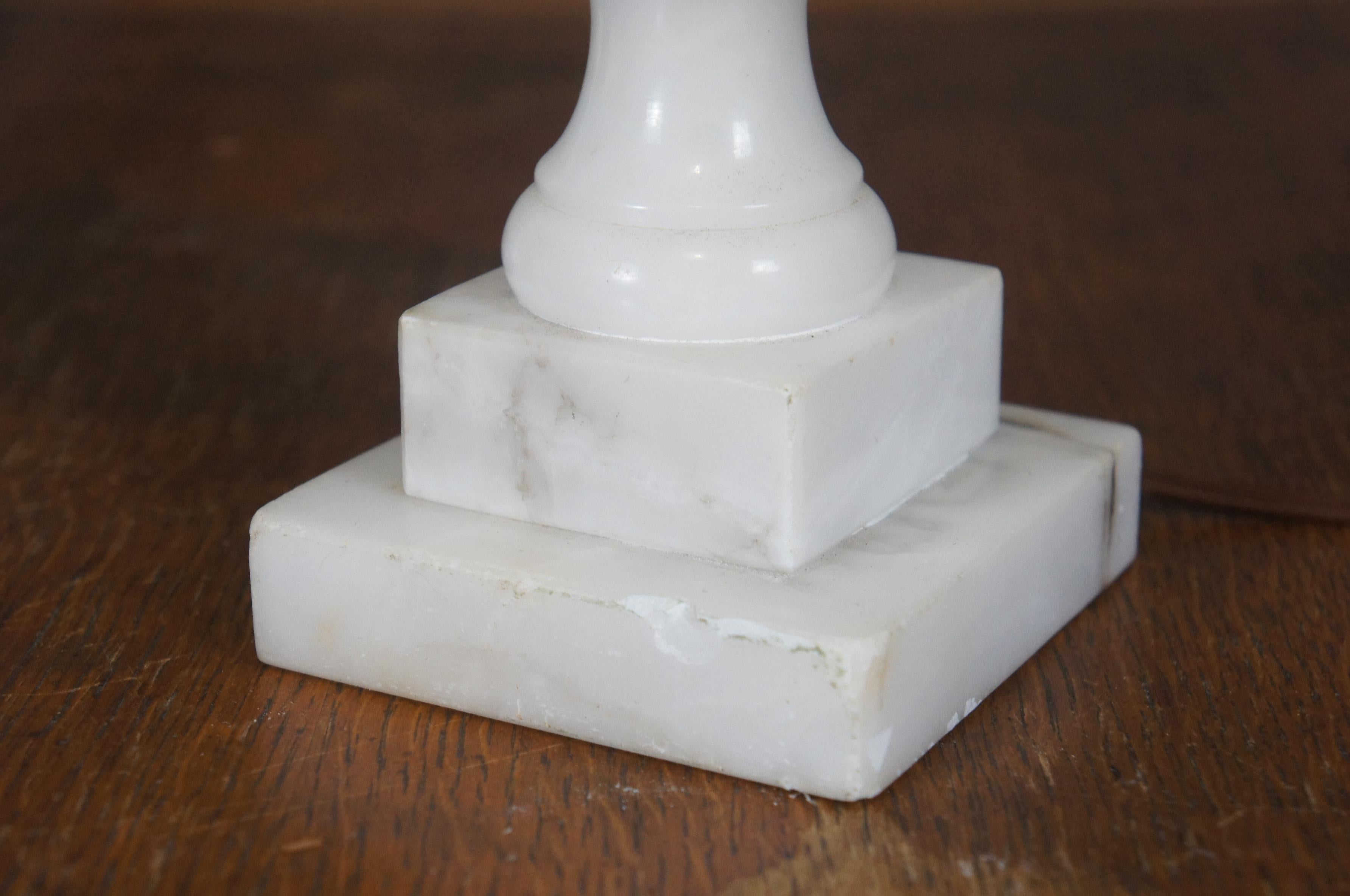 2 Antique Carved White Marble Alabaster Trophy Urn Table Lamps 24