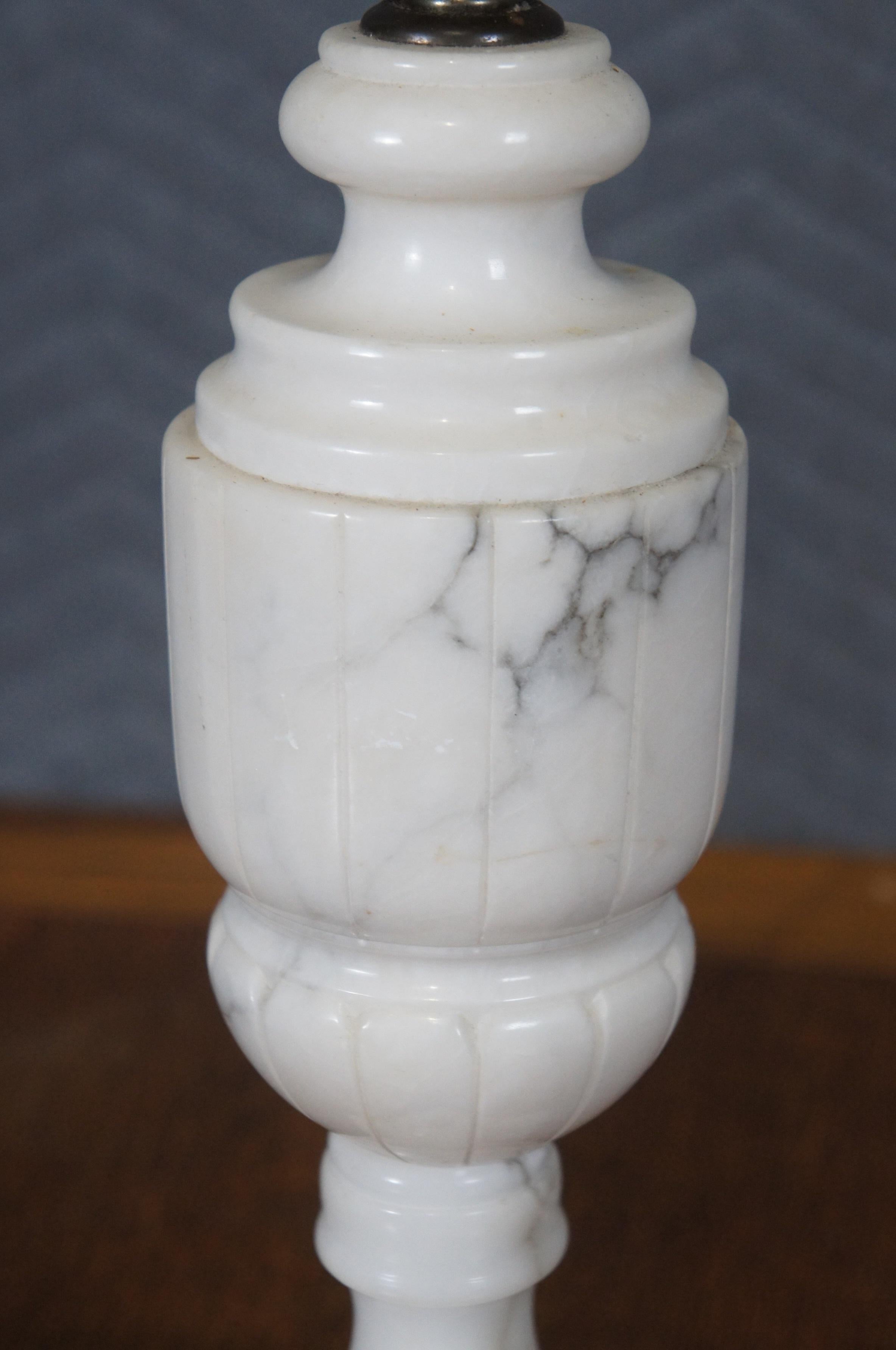2 Antique Carved White Marble Alabaster Trophy Urn Table Lamps 24