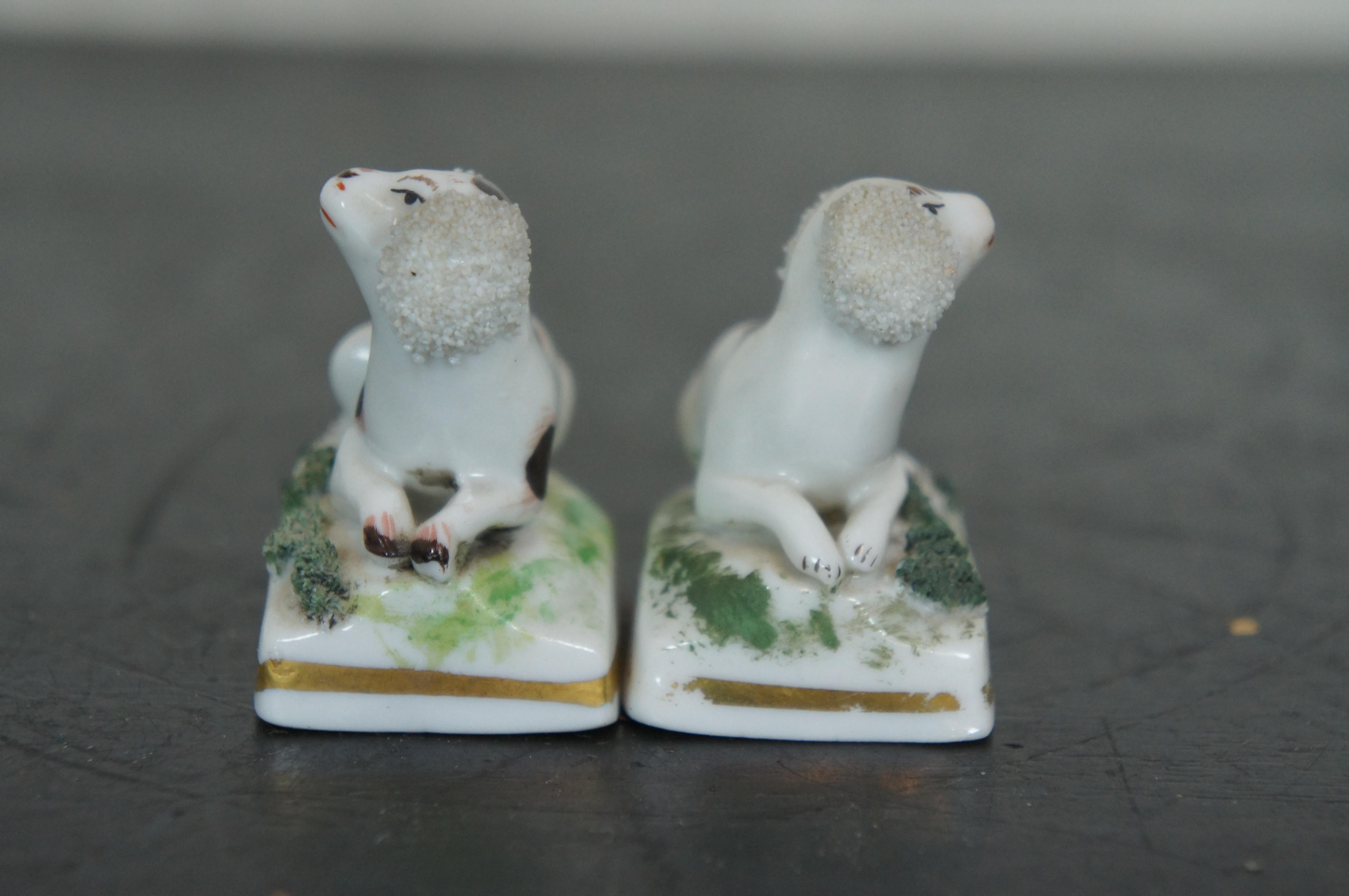 Federal 2 Antique Chelsea Porcelain Staffordshire Miniature Confetti Spaniel Dog Anchor For Sale