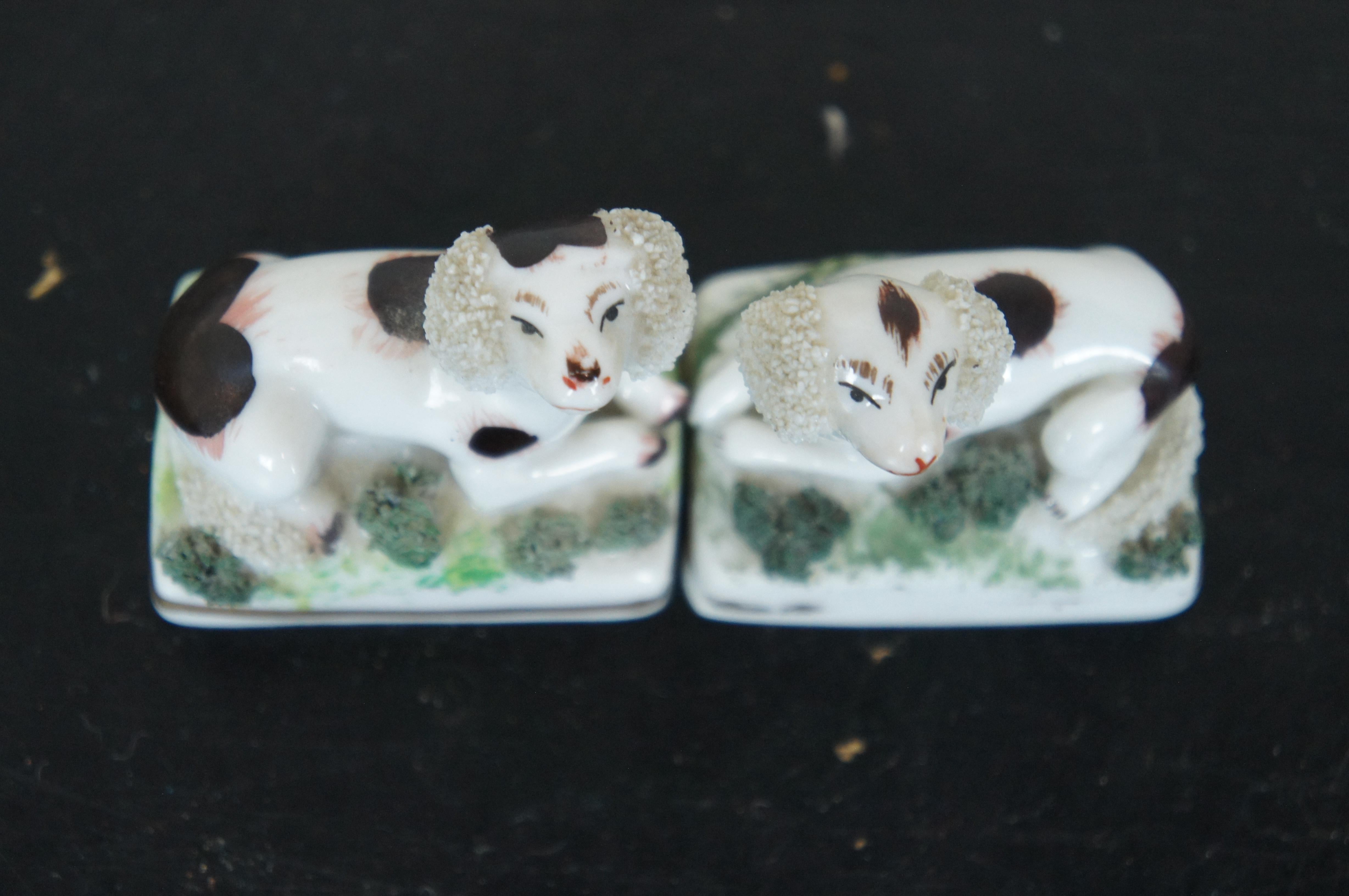 2 Antique Chelsea Porcelain Staffordshire Miniature Confetti Spaniel Dog Anchor 2