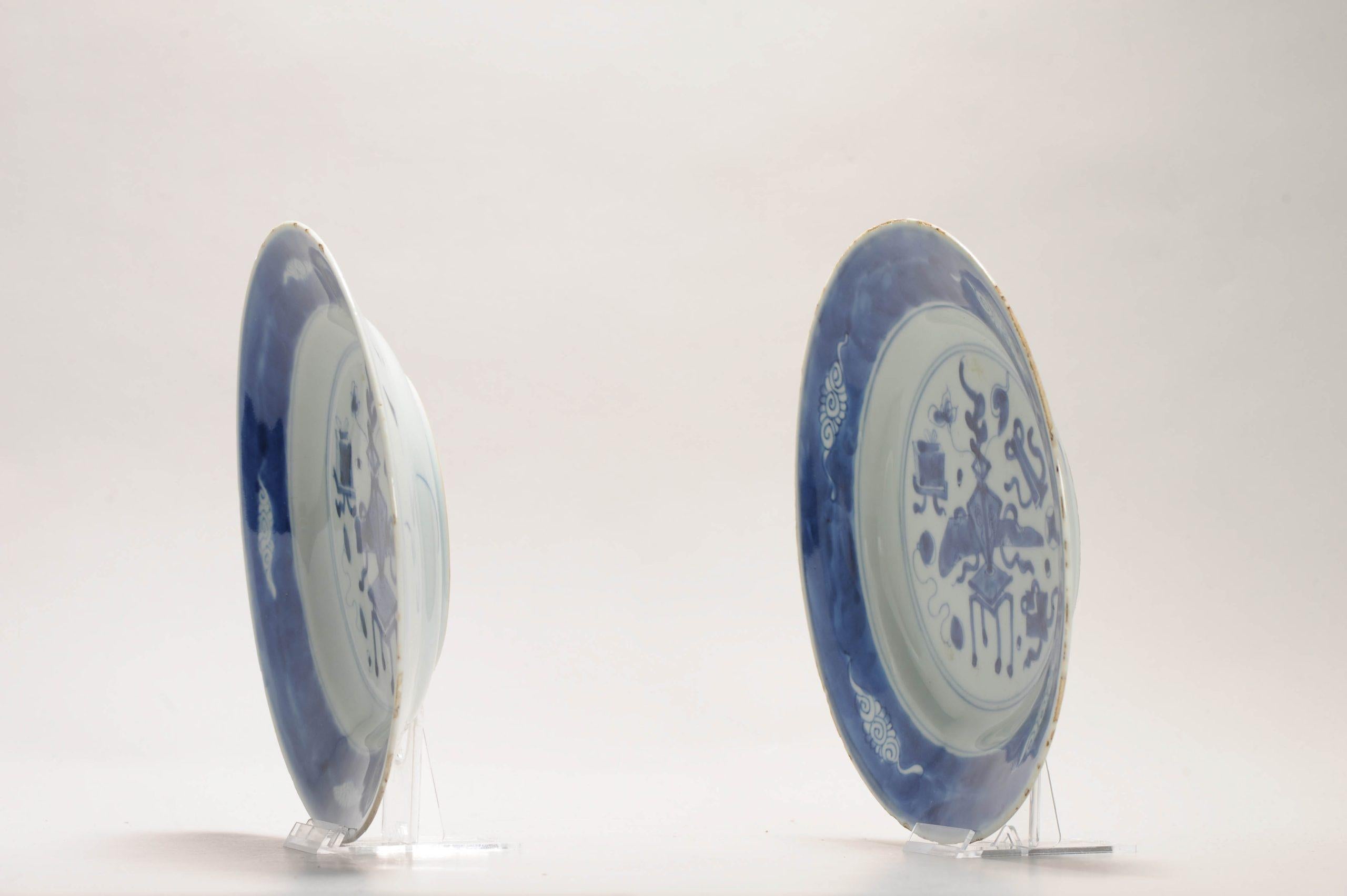 #2 Antico set di piatti da pranzo in porcellana cinese del 18° secolo Kangxi blu e bianco in vendita 1