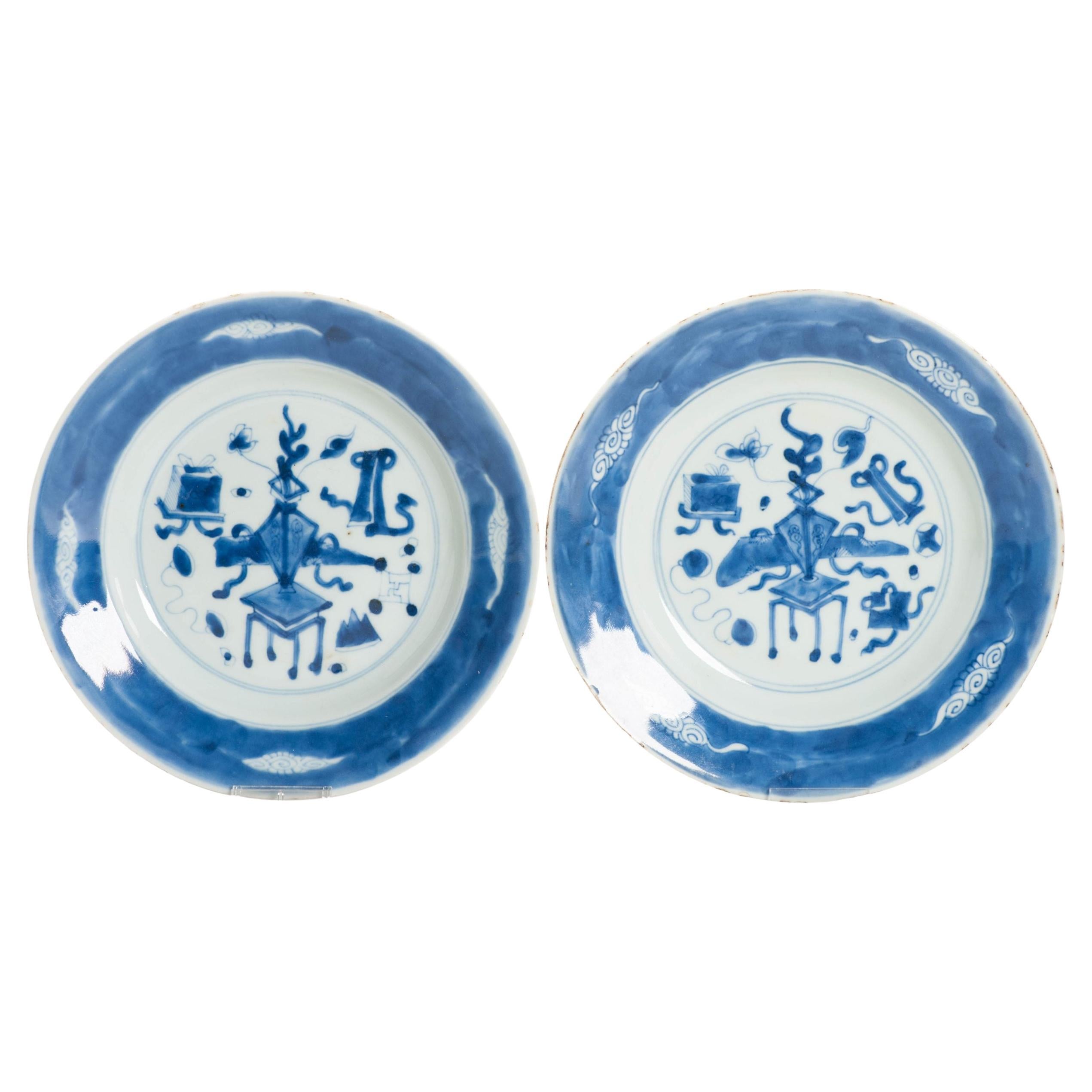 #2 Antico set di piatti da pranzo in porcellana cinese del 18° secolo Kangxi blu e bianco