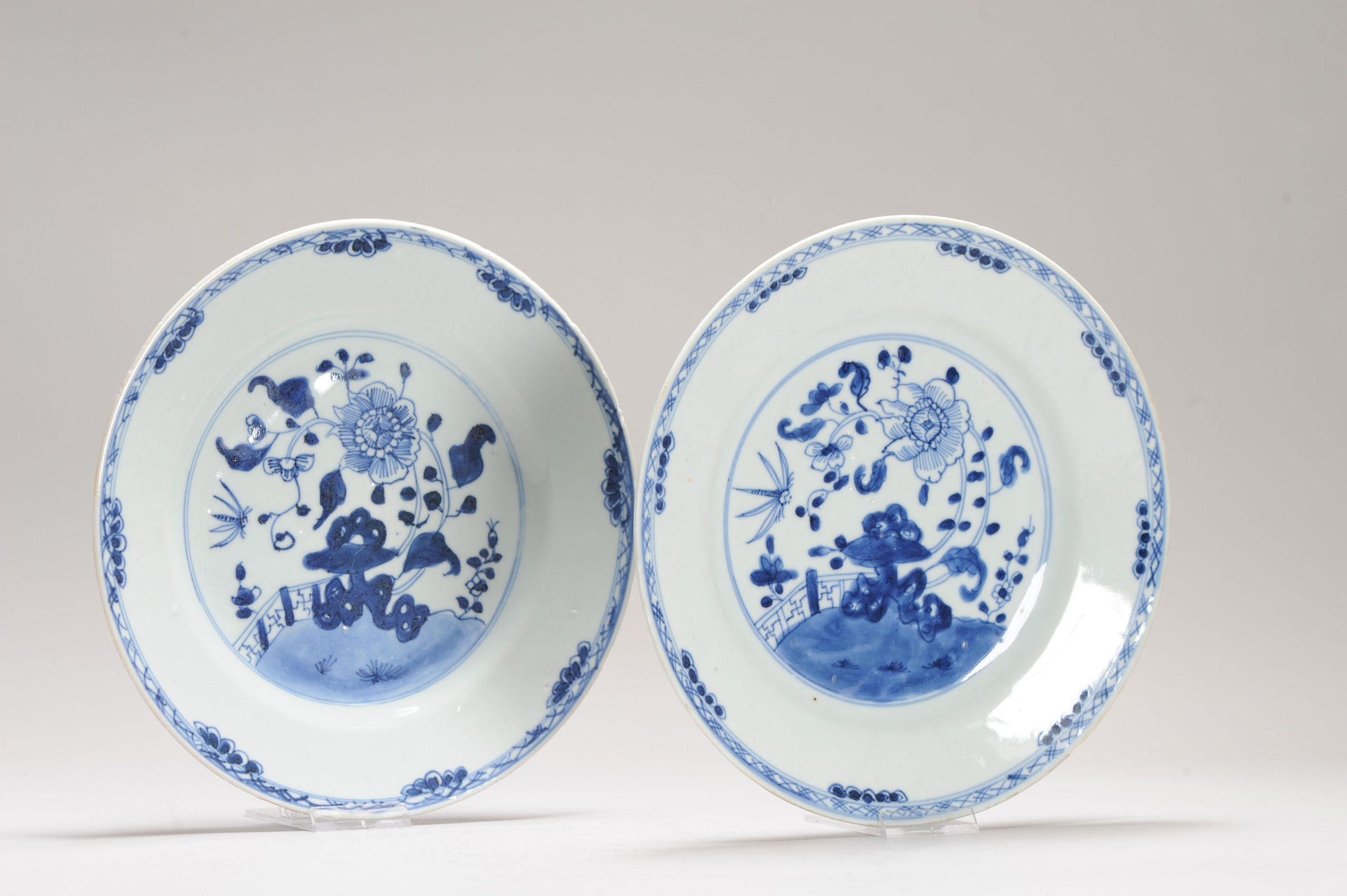 Qing #2 Antique Chinese Porcelain 18th C Kangxi/Yongzheng Blue White Set Dinner Pl For Sale