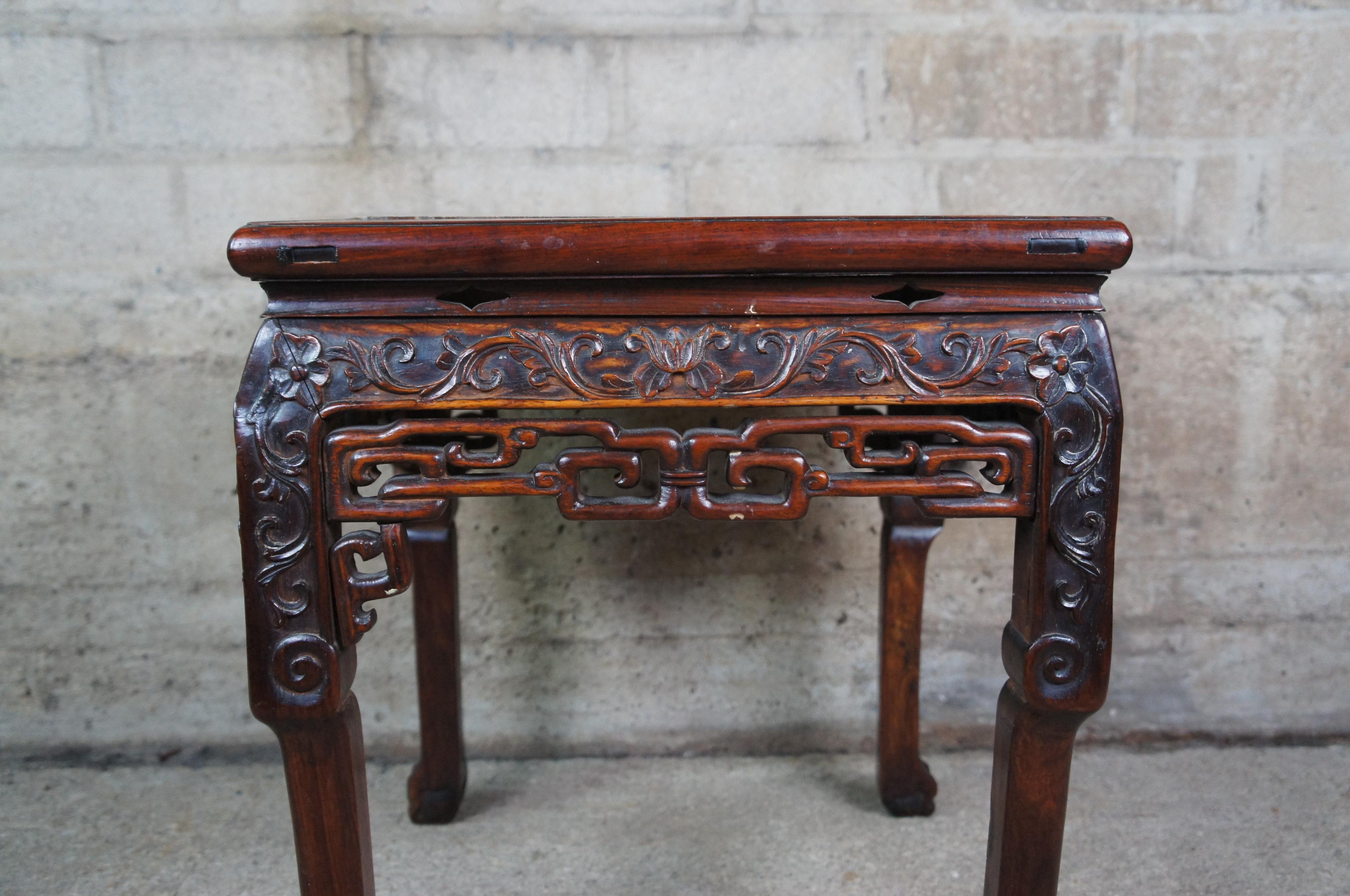 2 Antique Chinese Qing Dynasty Rosewood Marble Ball Claw Side Tables Plant Stand 1