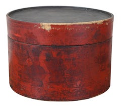 2 Antique Chinese Red Lacquer Bentwood Floral Tea Hat Box Band Boxes Pantry