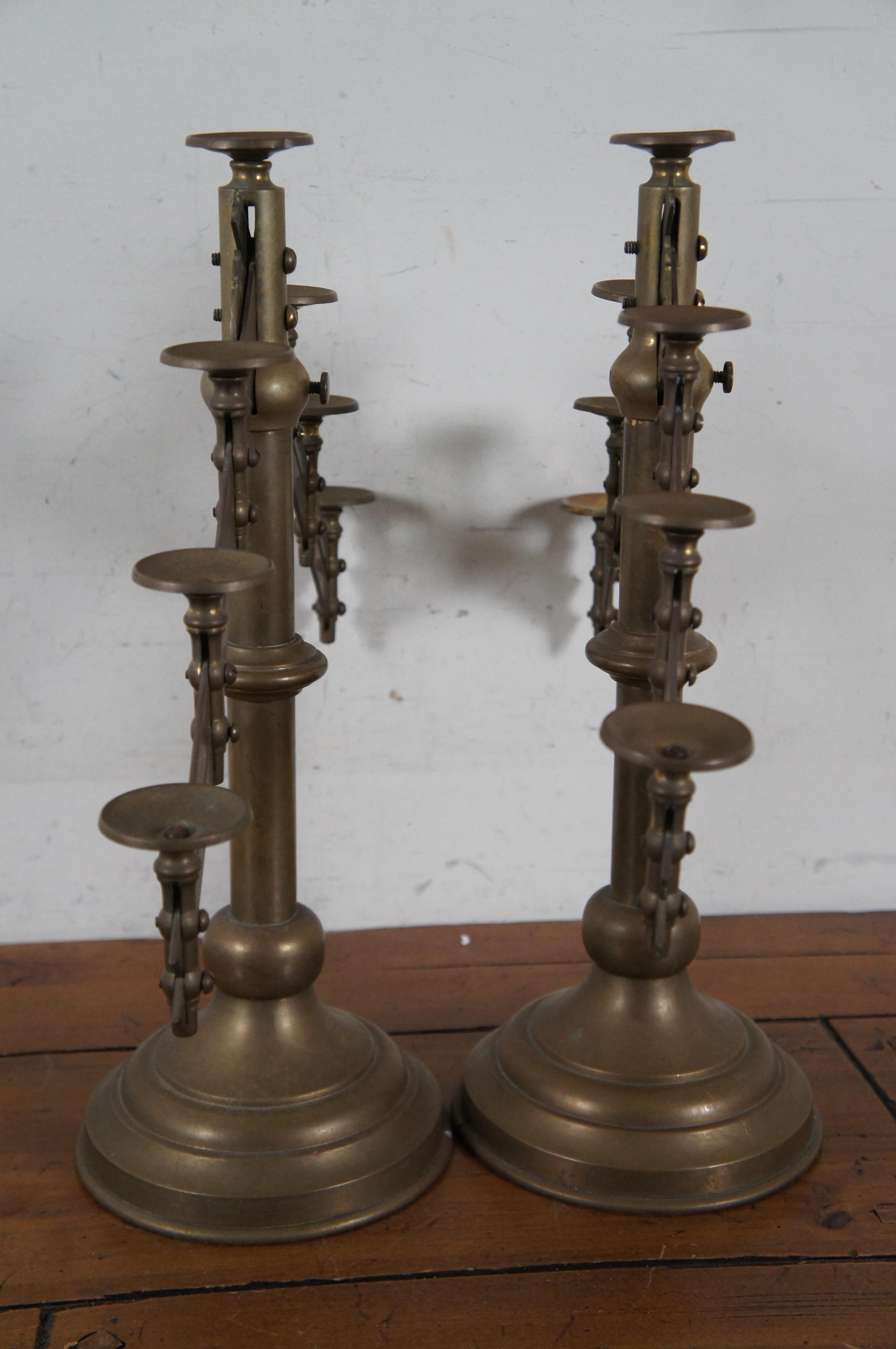 2 Antique Church Altar 7 Light Adjustable Candelabras Candle Holders Pair  For Sale 6