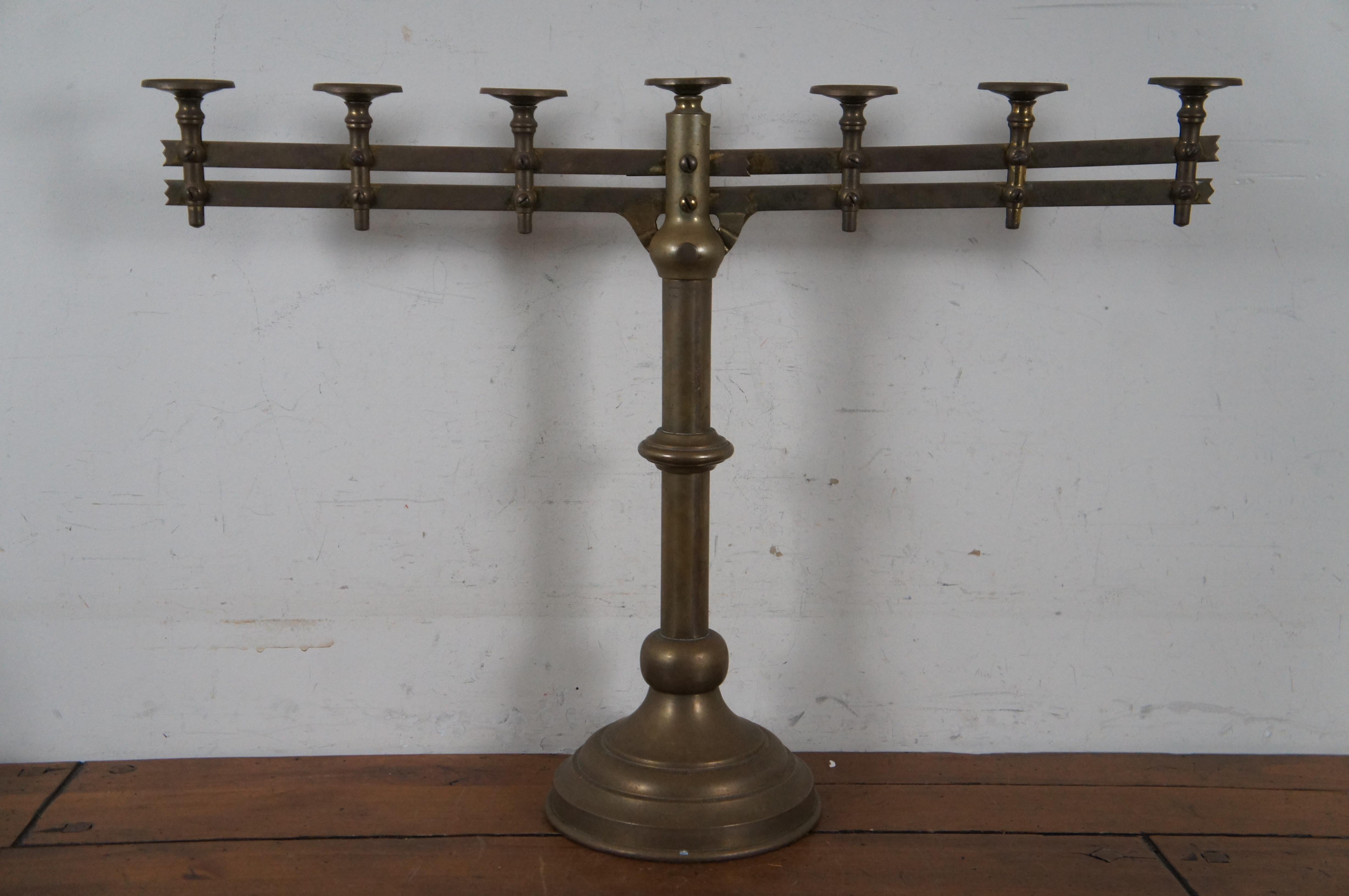 2 Antique Church Altar 7 Light Adjustable Candelabras Candle Holders Pair  In Good Condition For Sale In Dayton, OH