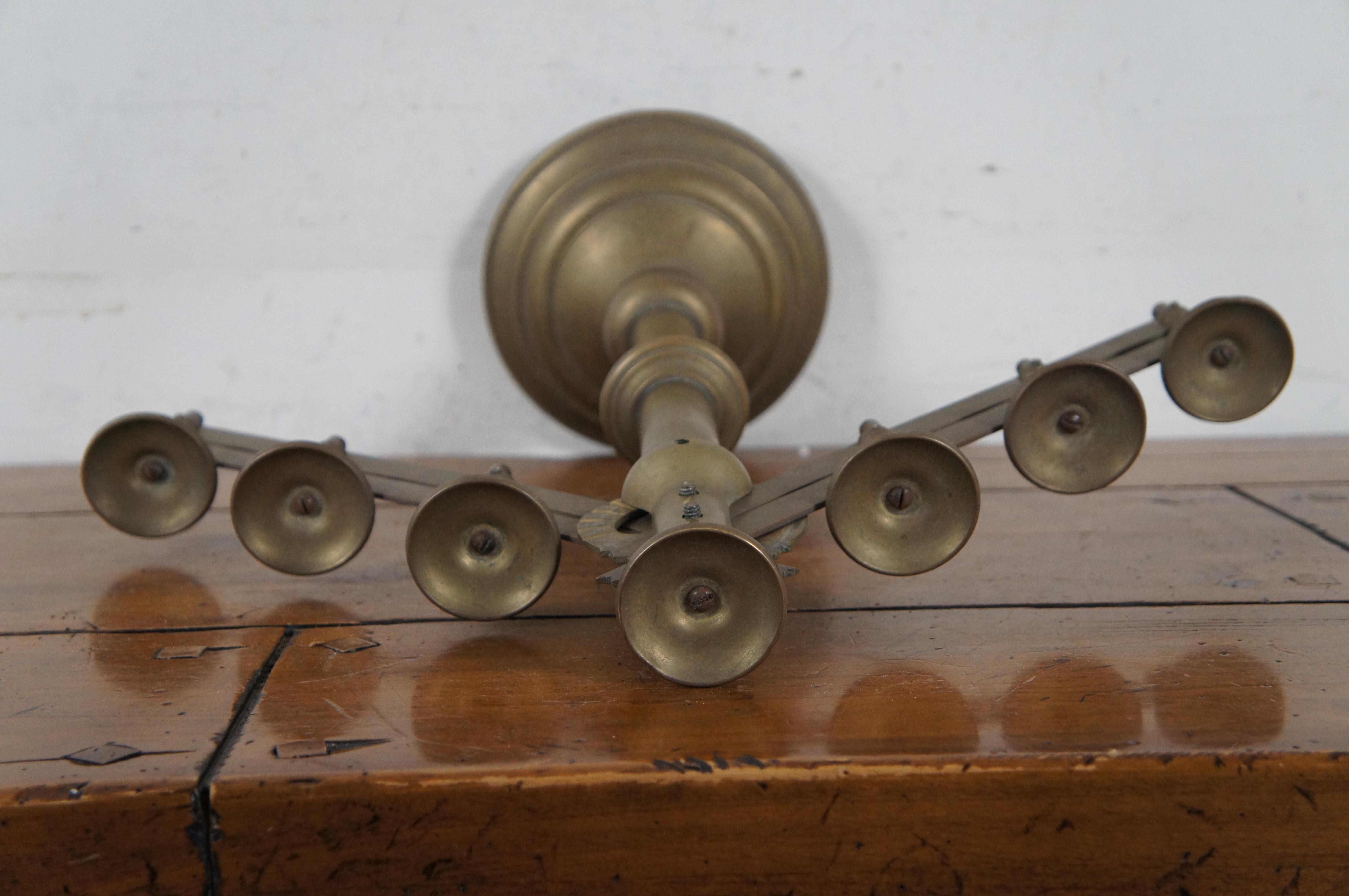 19th Century 2 Antique Church Altar 7 Light Adjustable Candelabras Candle Holders Pair  For Sale