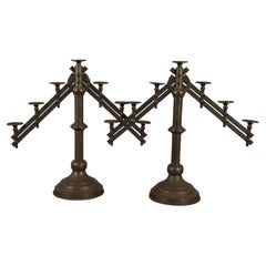 2 Paire de chandeliers ajustables à 7 lumières pour autel d'église antique 