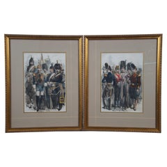 2 Antique Colored Engravings Infantry & Calvary of the French Imperial Guard 22"