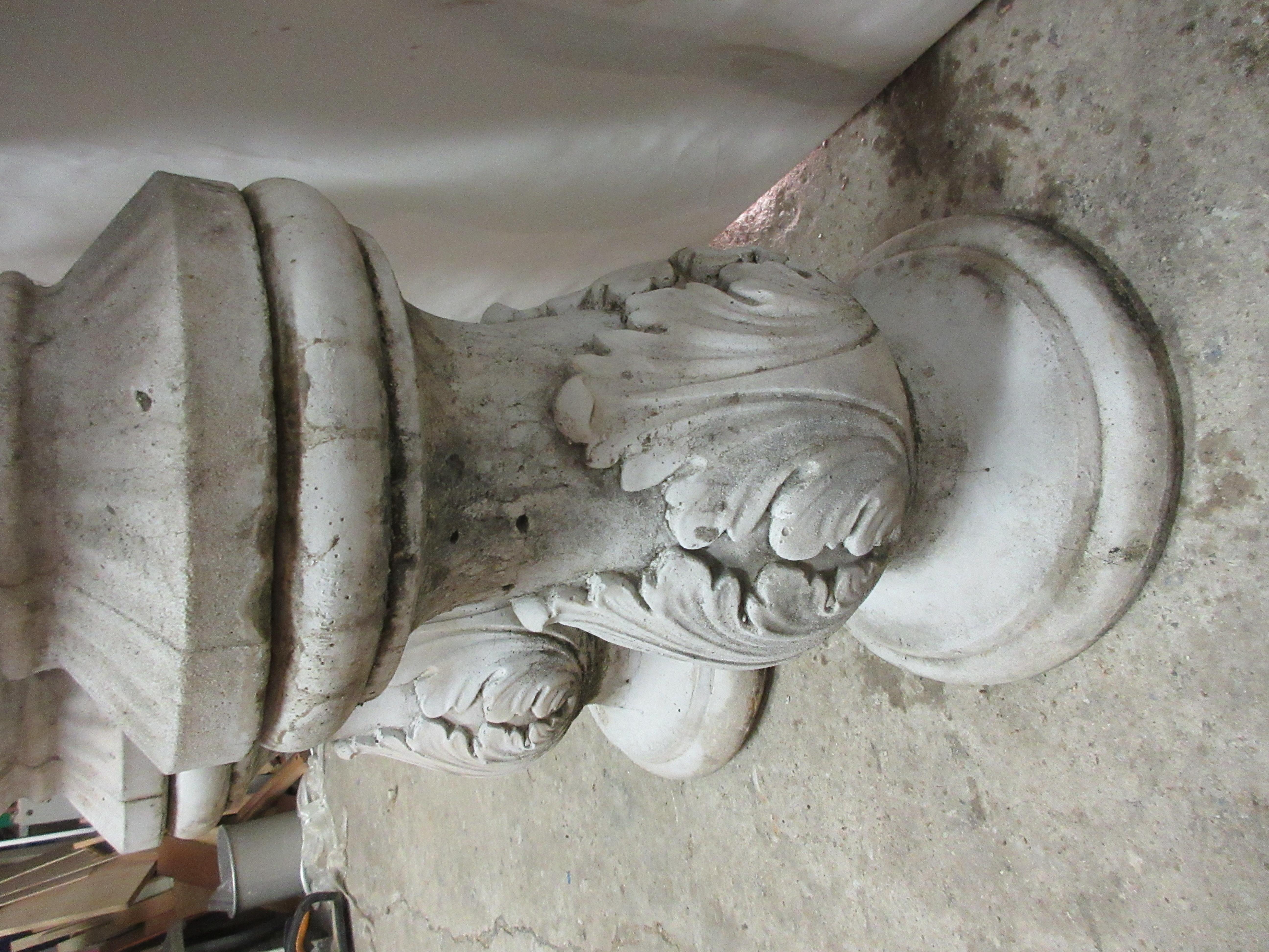  2 Antique Concrete Grecian Greek Key Urns & Pedestals In Good Condition In Hollywood, FL