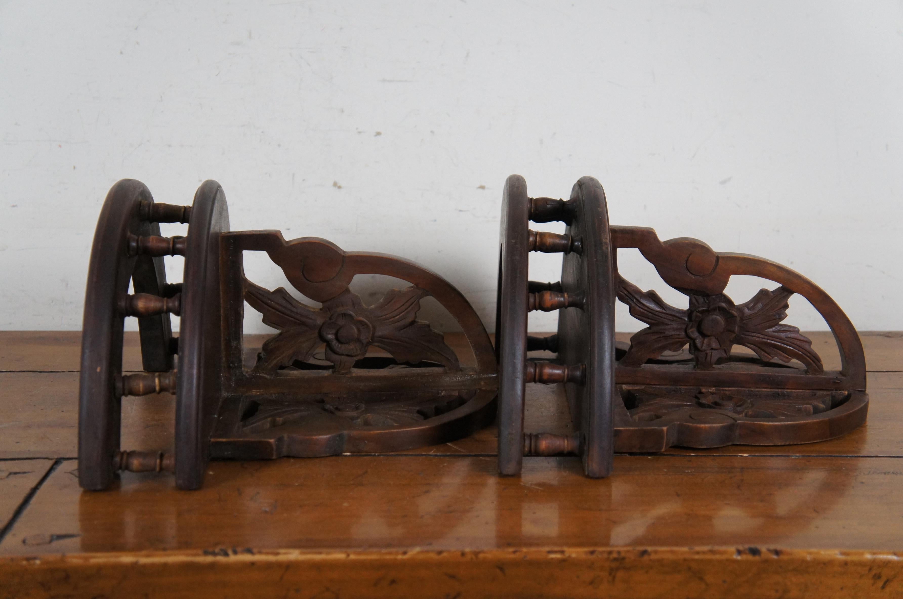 2 Ménsulas de Pared Antiguas con Rosa de Caoba Demilune Estantes para Apliques de Galería 14 2