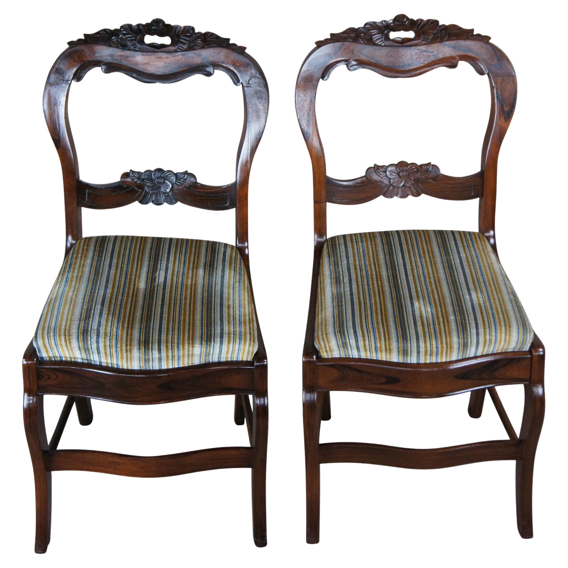 2 Antique Duncan Phyfe Balloon Back Carved Rosewood Dining Side Chairs 
