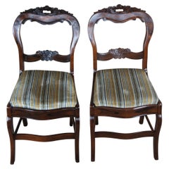 2 Antique Duncan Phyfe Balloon Back Carved Rosewood Dining Side Chairs