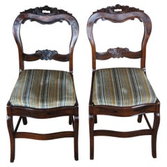 2 Antique Duncan Phyfe Balloon Back Carved Rosewood Dining Side Chairs 