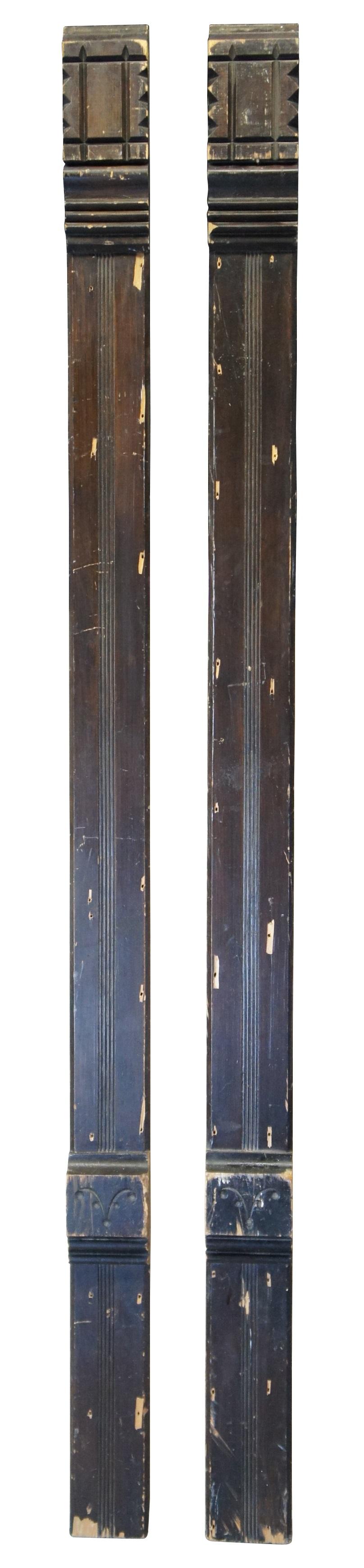 Pair of victorian eastlake architectural moldings. Features a sawtooth block leading to corbel and long fluted panel. 
 