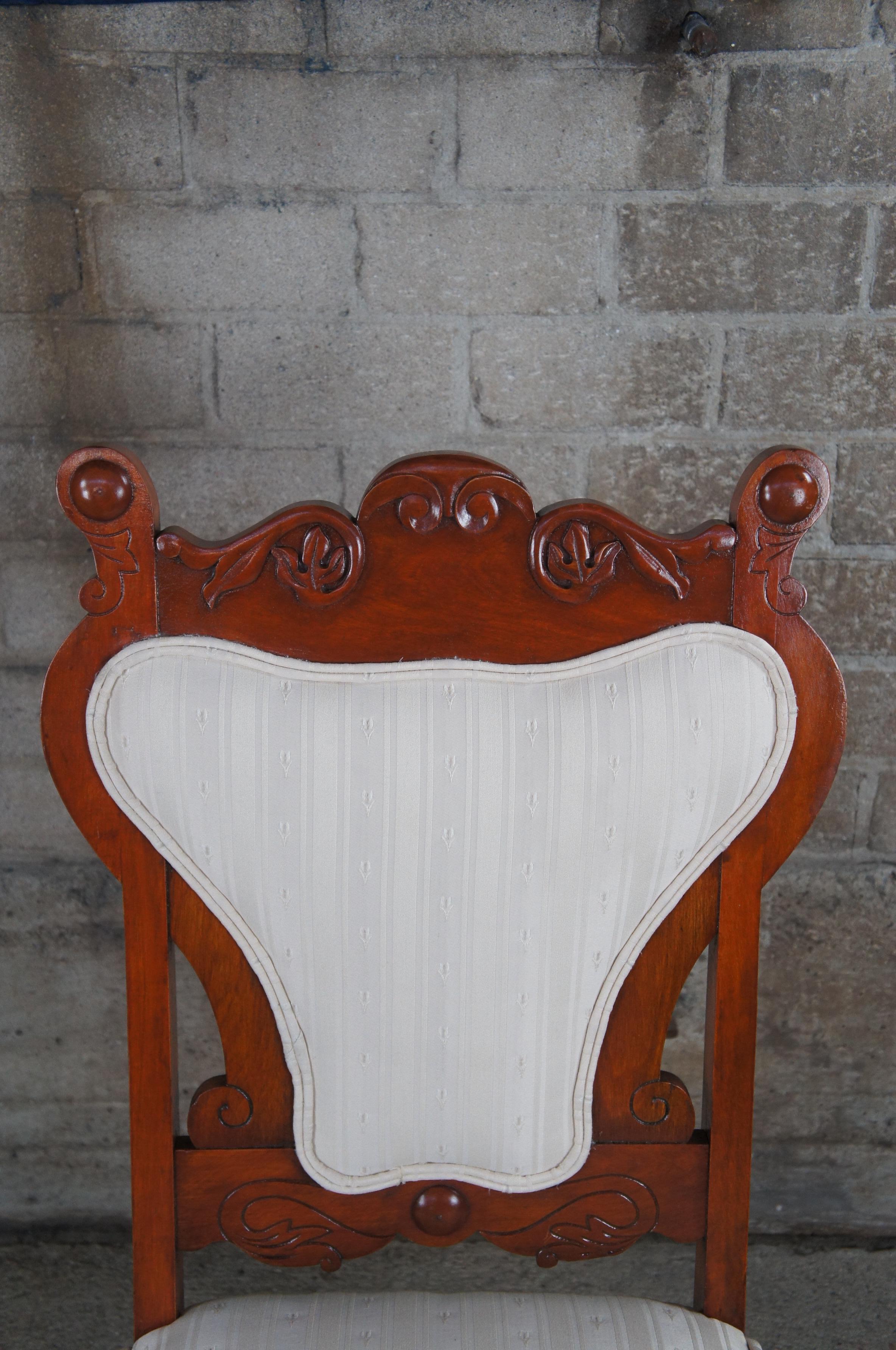 20th Century 2 Antique Edwardian Carved Mahogany Parlor Balloon Back Dining Side Chairs Pair For Sale
