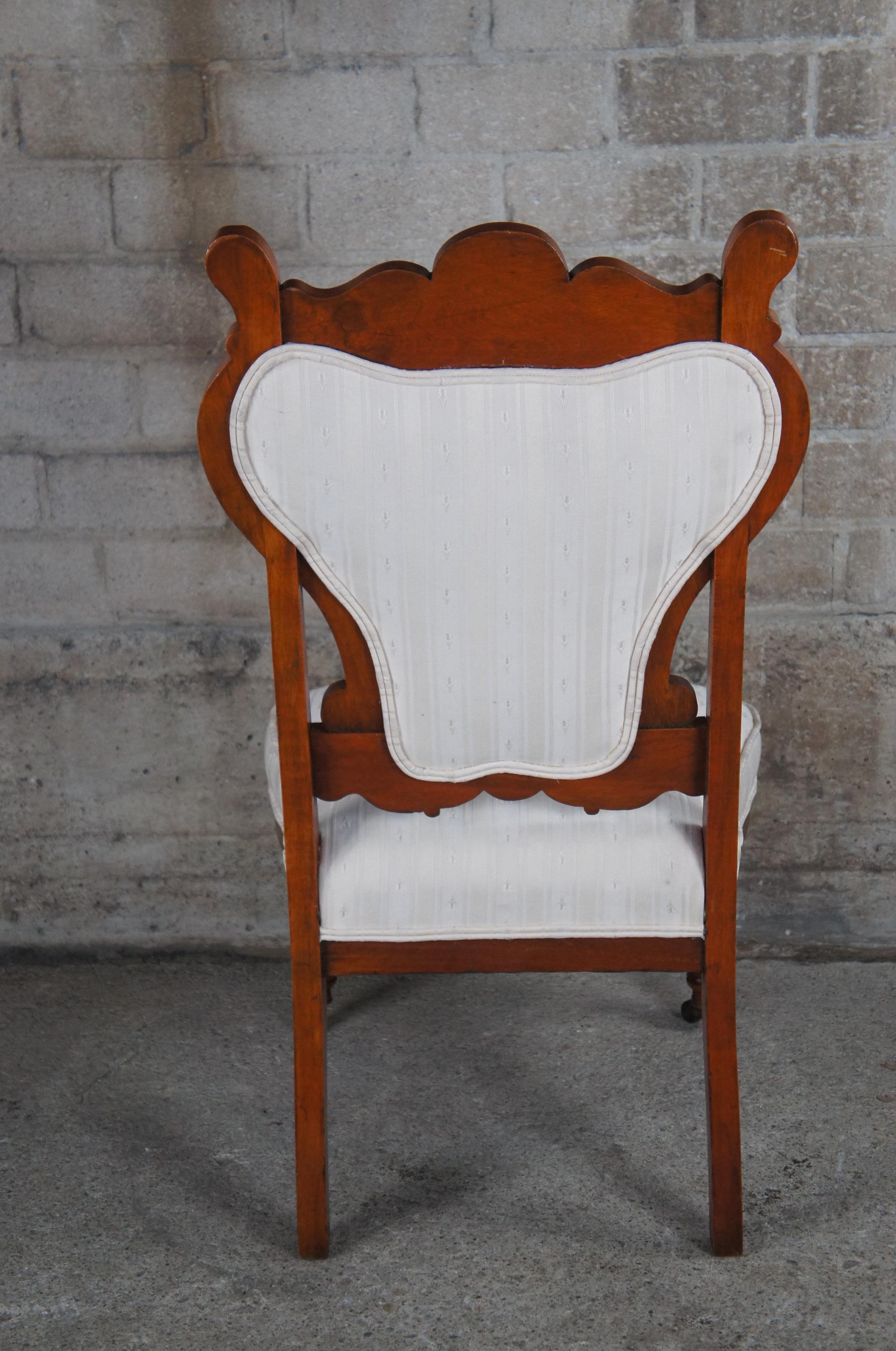 2 Antique Edwardian Carved Mahogany Parlor Balloon Back Dining Side Chairs Pair For Sale 4