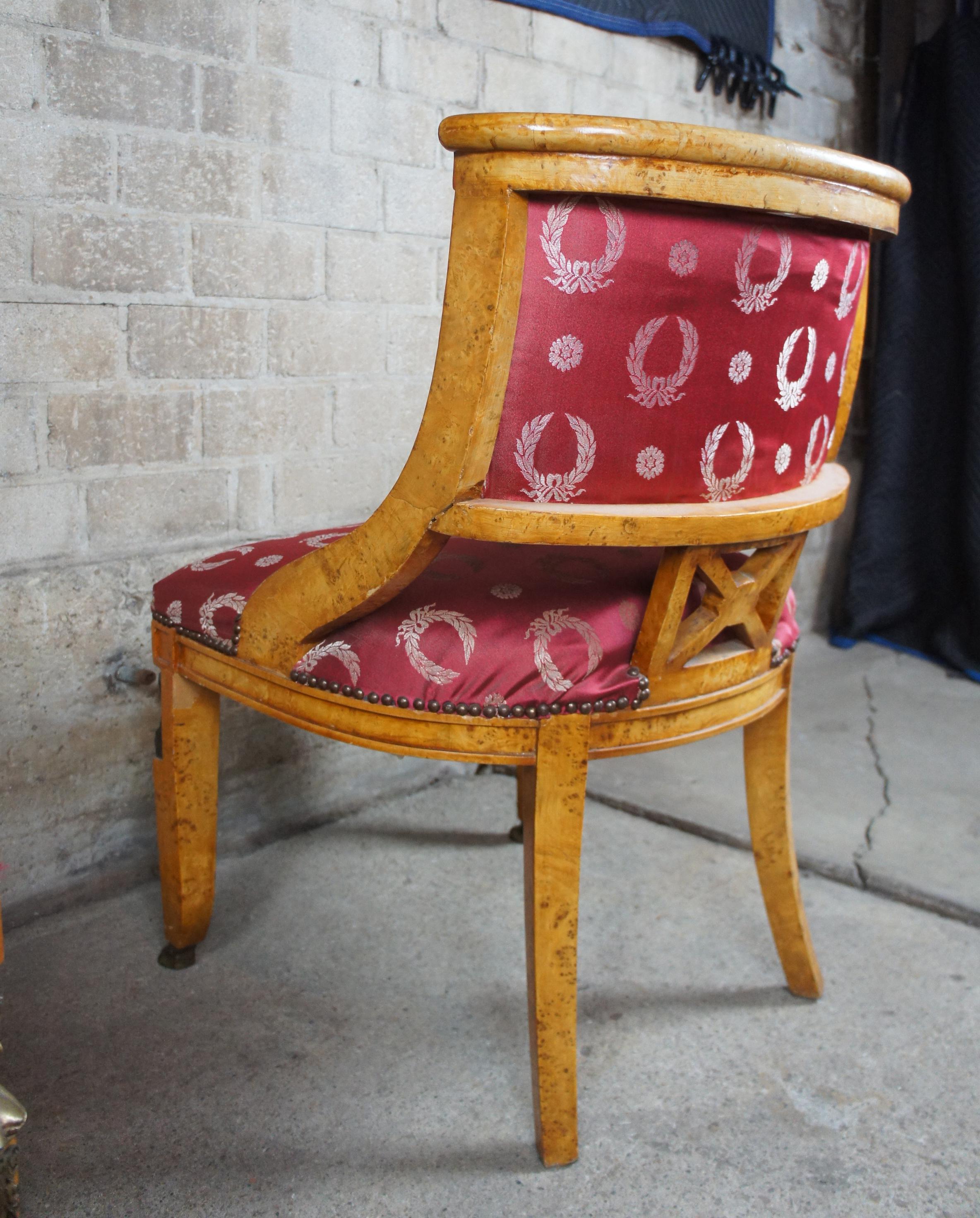 2 Antique Egyptian Revival Olive Burlwood Parlor Chairs Neoclassical For Sale 2