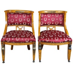 2 fauteuils de salon néoclassiques anciens en bois de ronce d'olivier de style néoclassique égyptien