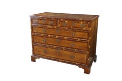 2 Antique English George II Style Oyster Burl Yew Bachelors Chest Dressers Pair