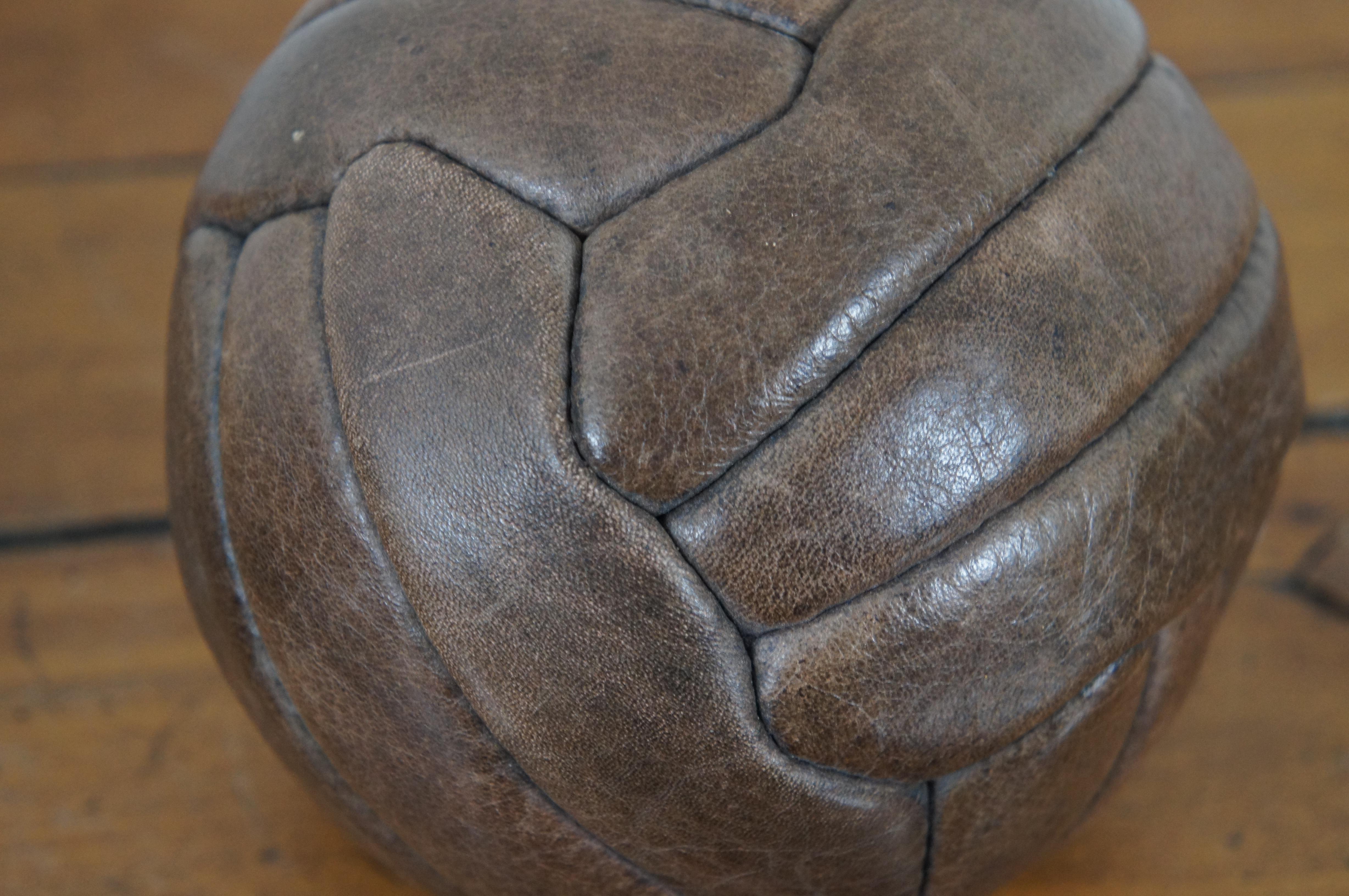 Mid-20th Century 2 Antique English Mark Cross Leather Footballs Futbols Soccer Balls 6