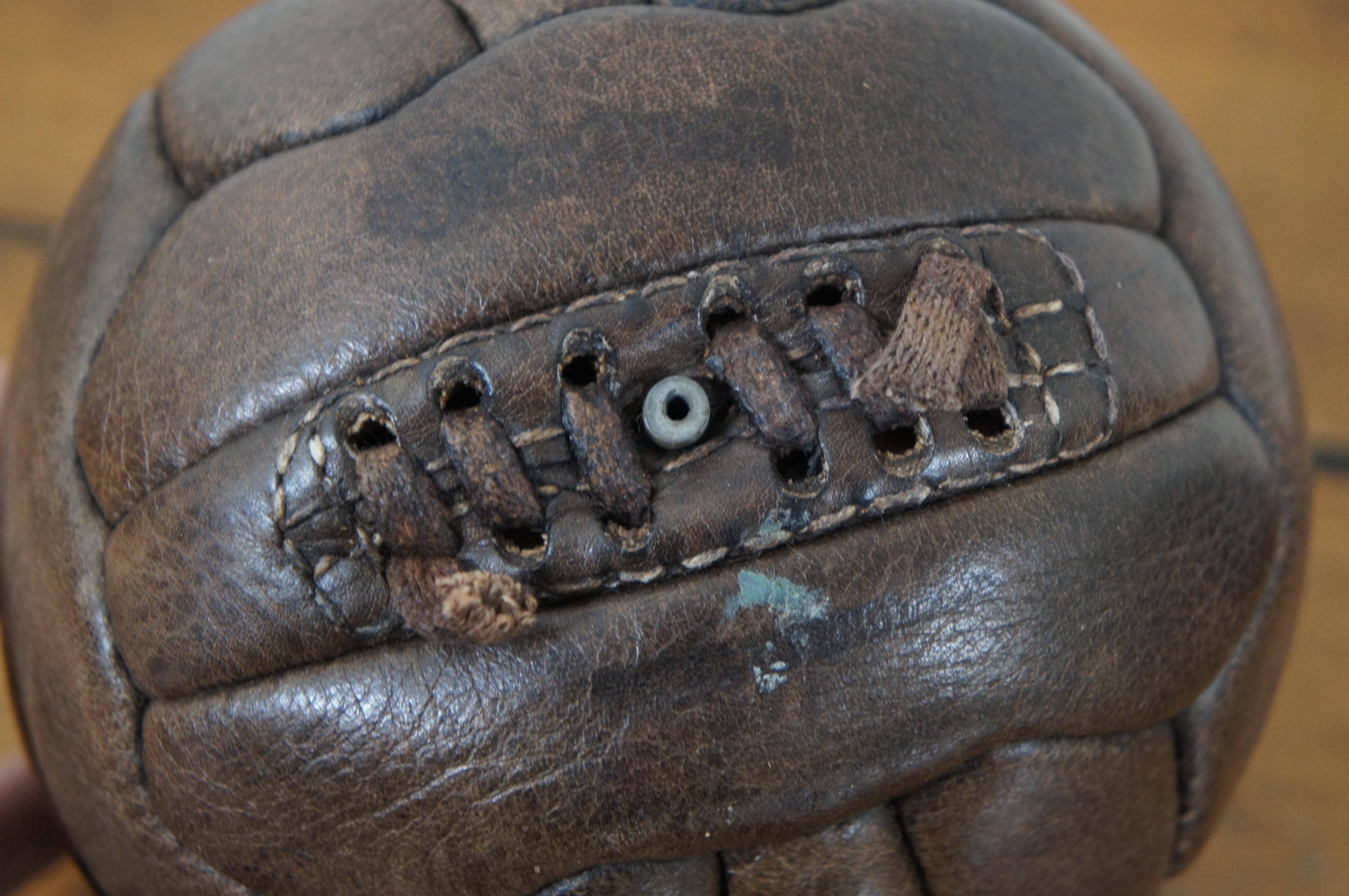 2 Antique English Mark Cross Leather Footballs Futbols Soccer Balls 6