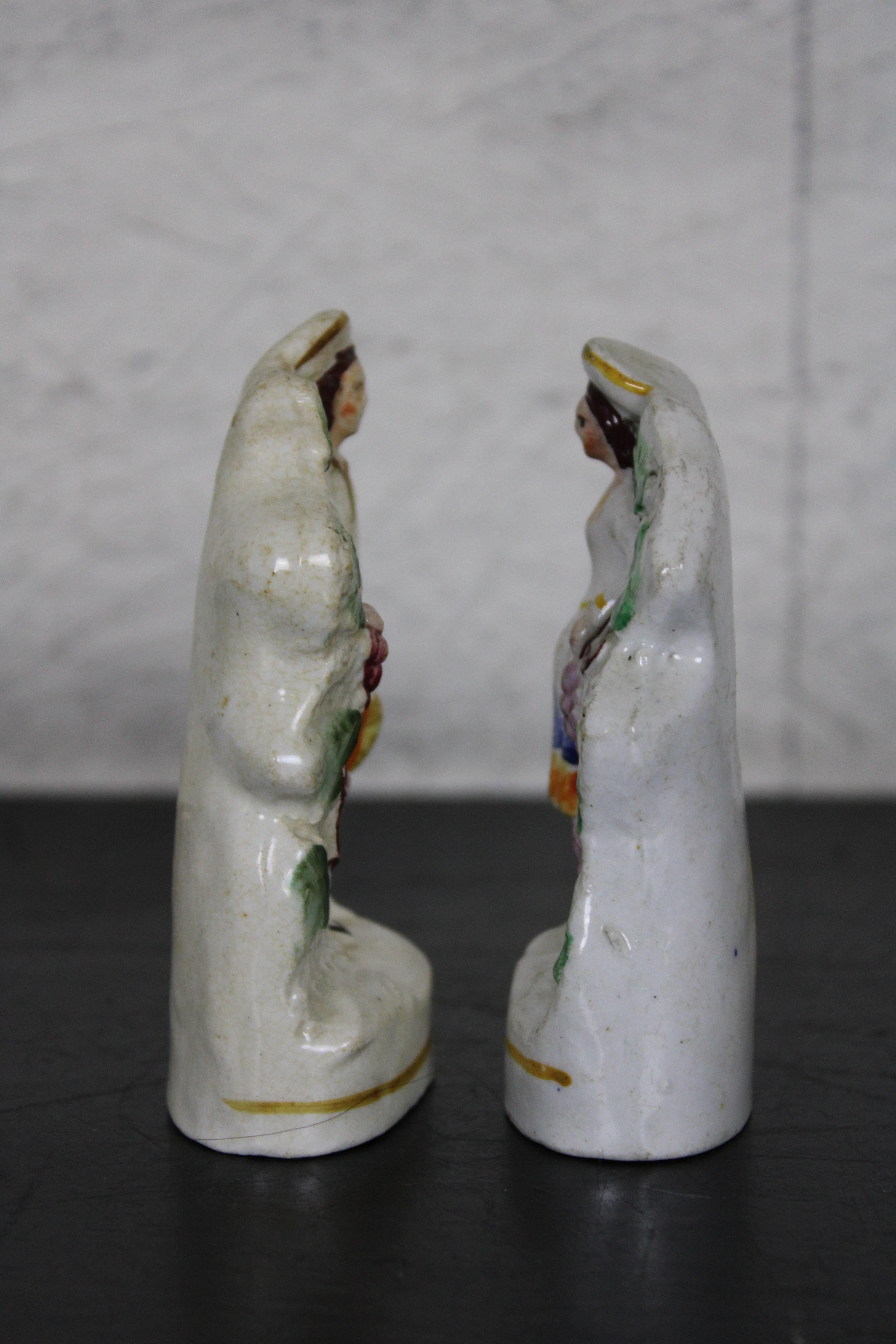 2 Antique English Staffordshire Porcelain Figurines Grapevine Harvest Couple 1