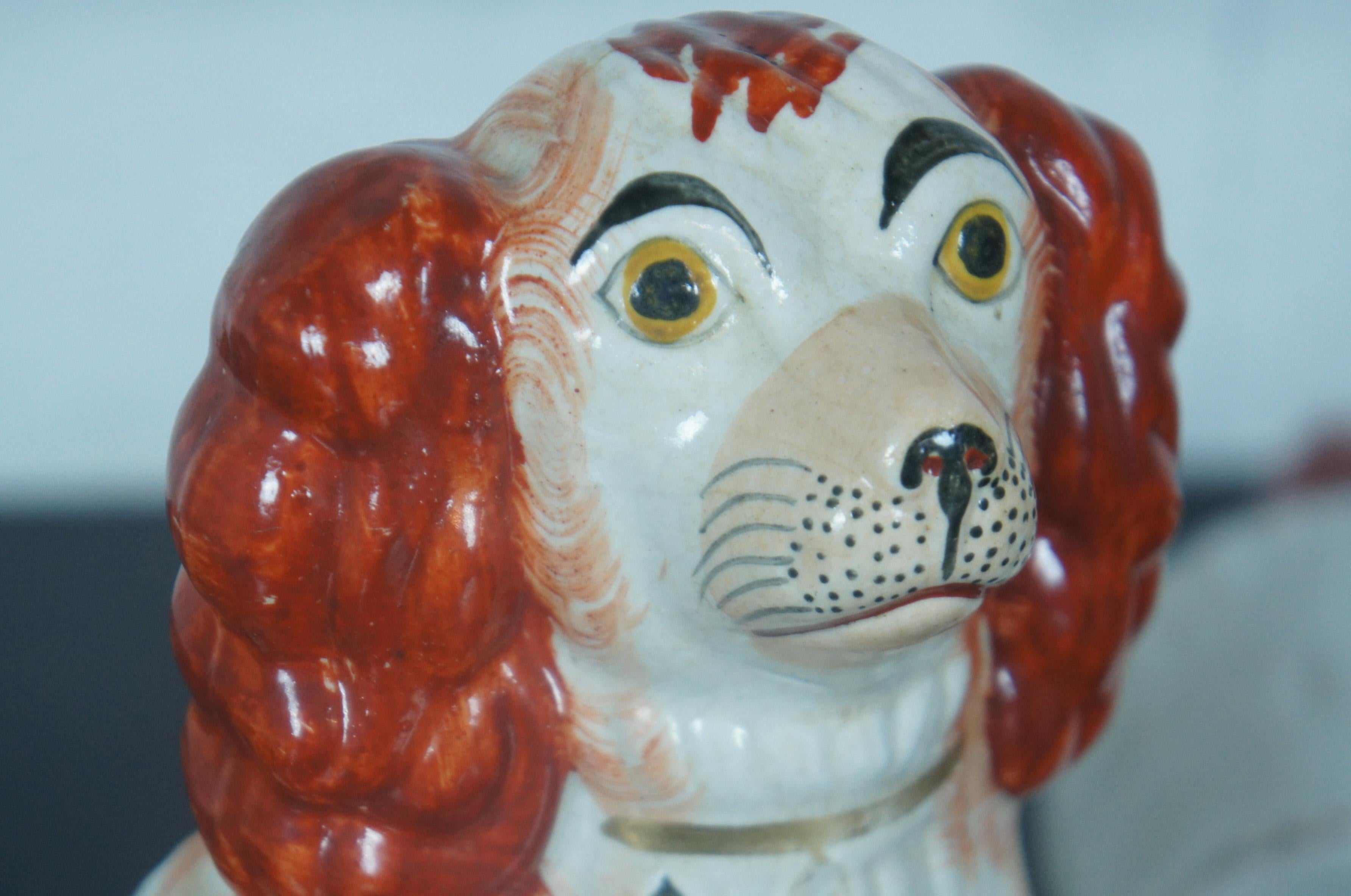 2 Antique English Staffordshire Porcelain King Charles Spaniels Figurines 2